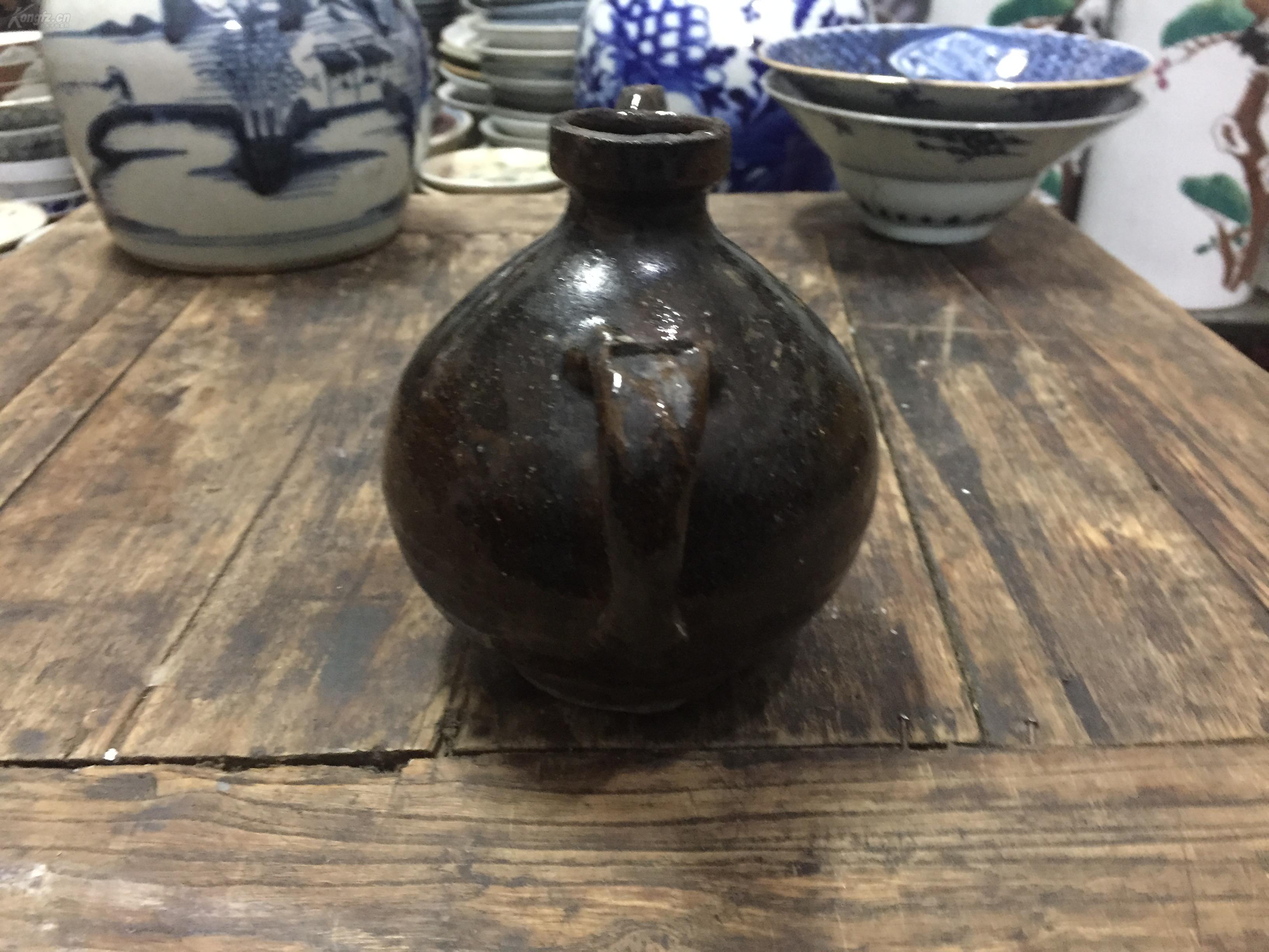 元明时期的乌金釉老酒壶,包老完整