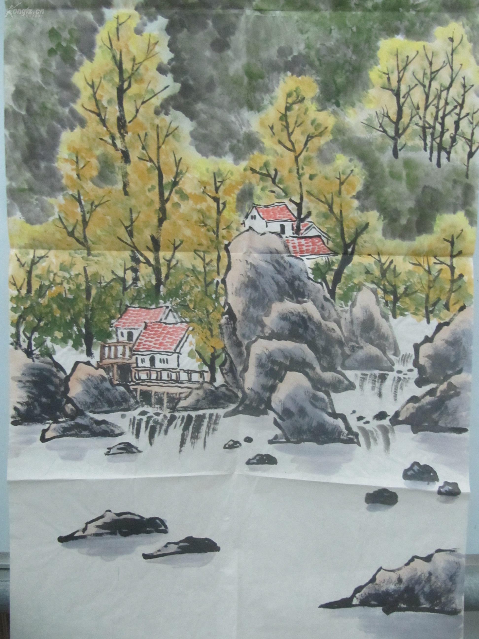 书画家 陈凤春 作 无款风景山水 国画一幅 尺寸99/49厘米.