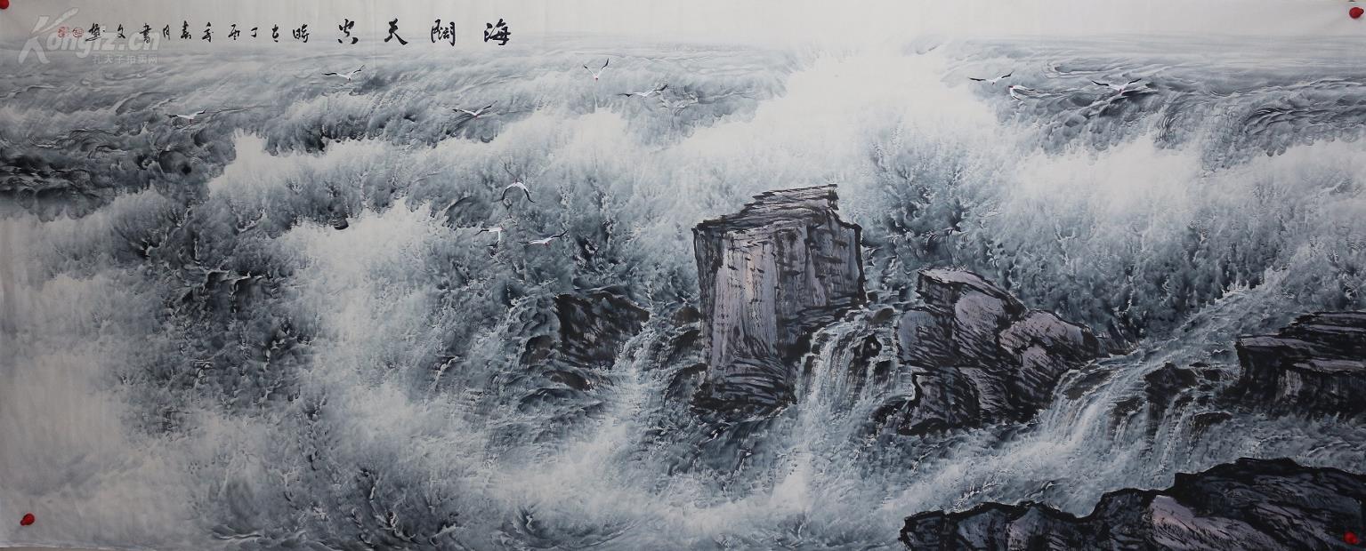 著名画家胡老师纯手绘小八尺大海,百分百纯手绘