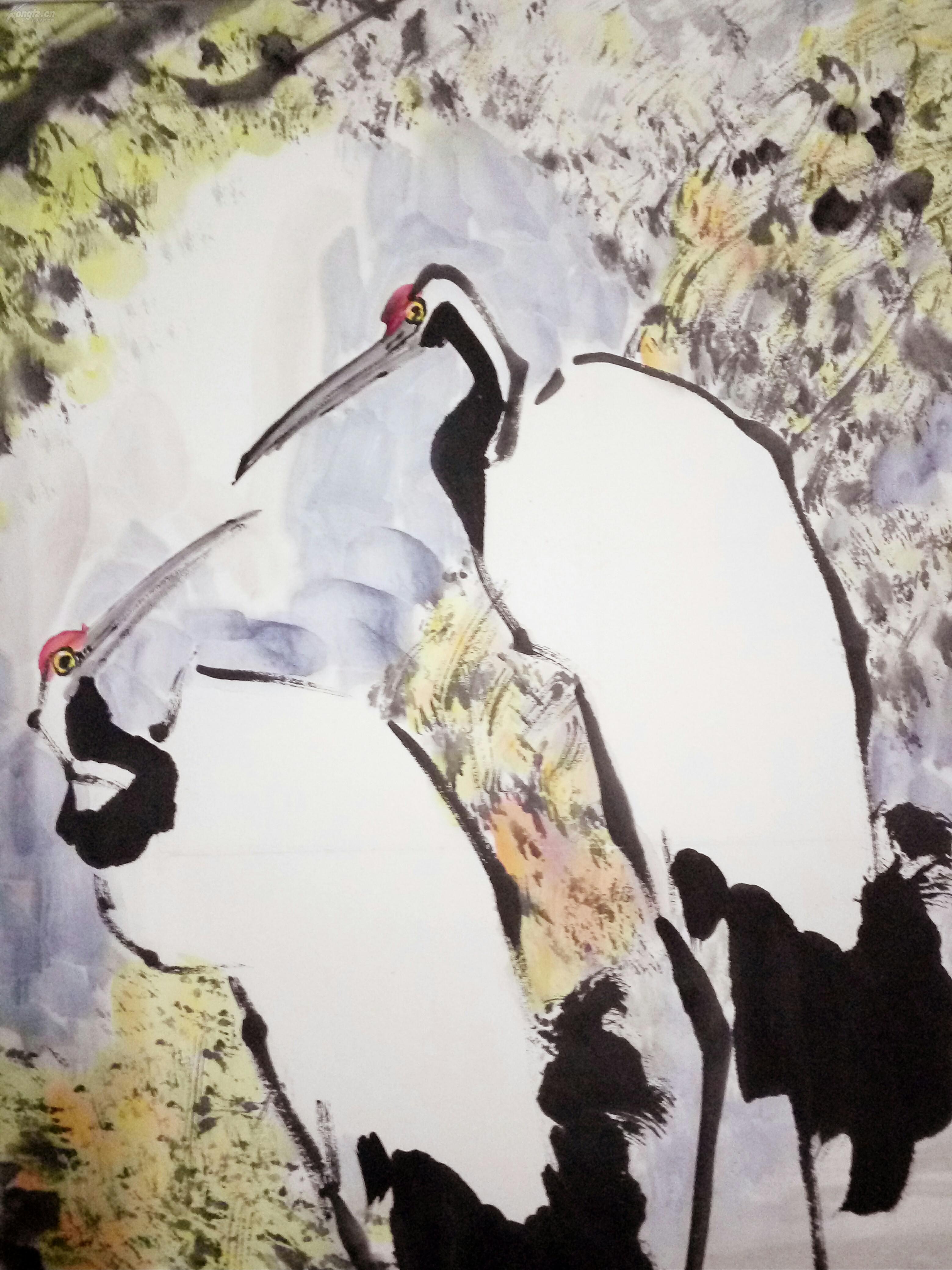 九十年代九大家,中国当代国画八大家之一鹤王刘谦,终身保真