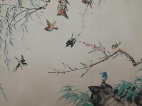 中国现代著名小写意花鸟画家 王雪涛 百鸟争鸣 四尺大幅 真迹