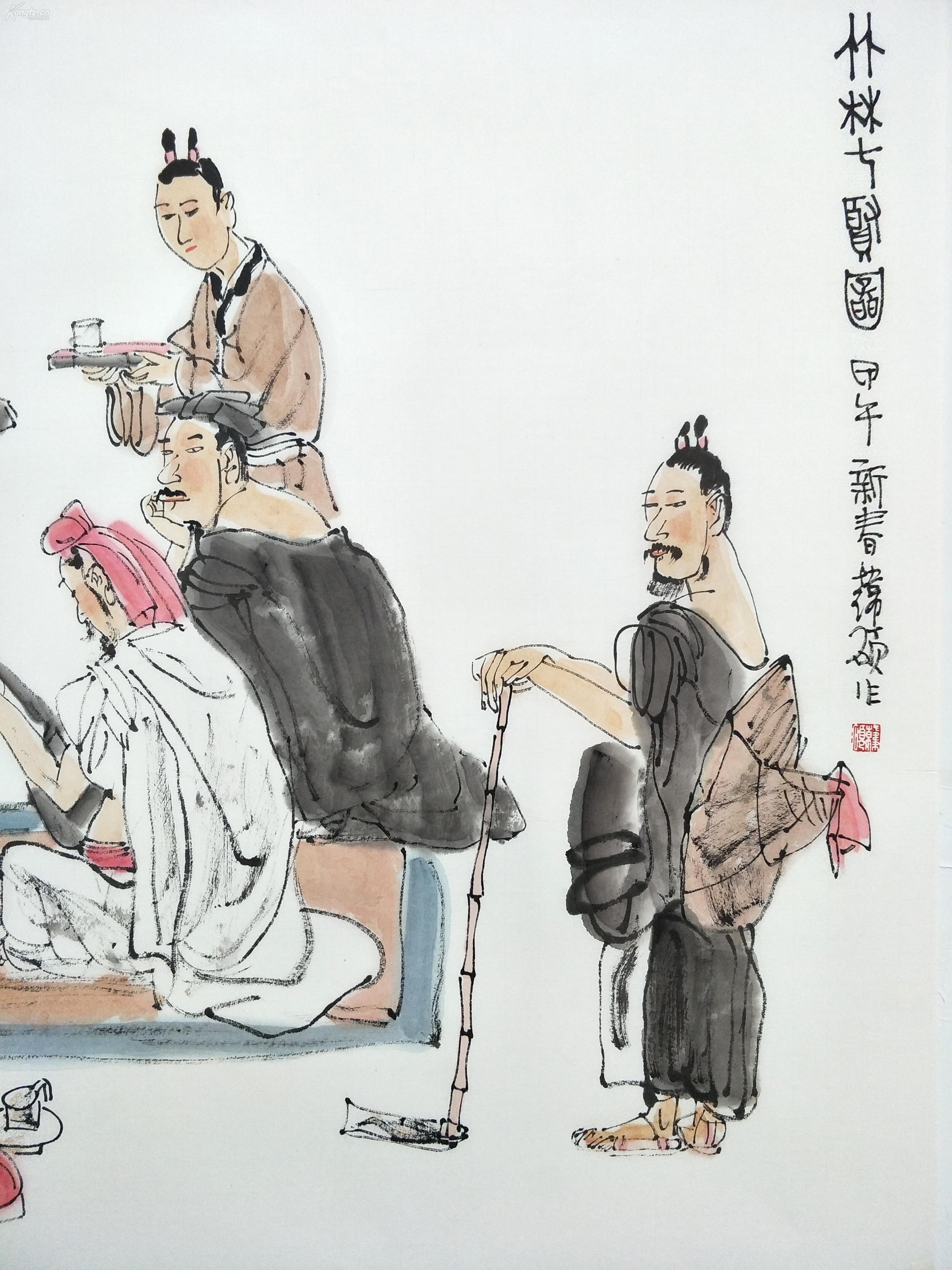 中国美术家协会理事上海市美术家协会常务理事韩硕四尺人物图真迹