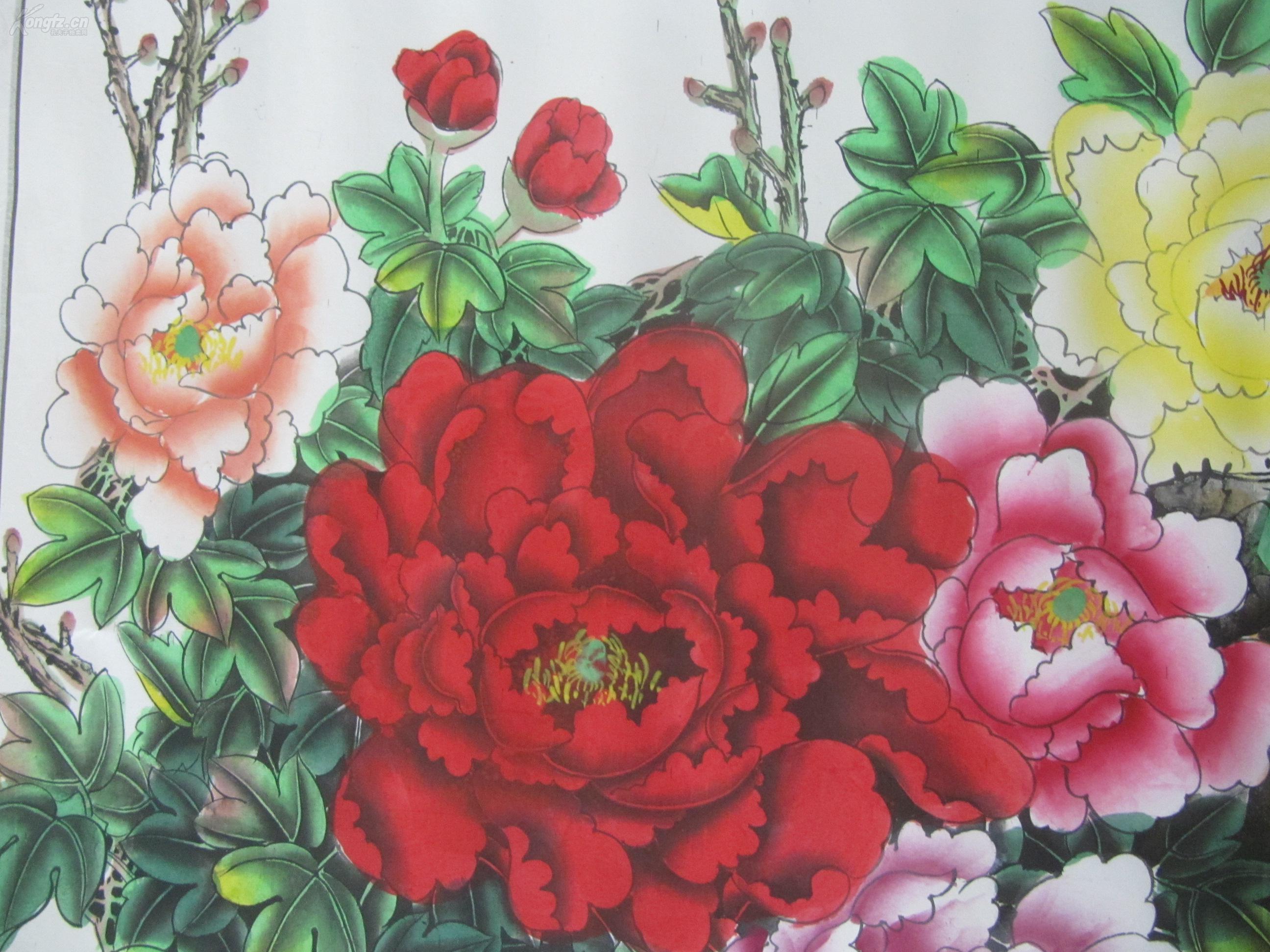 立轴 中国美协会员 中国国画院高级画师 工笔画家王启恒 作 富贵吉祥