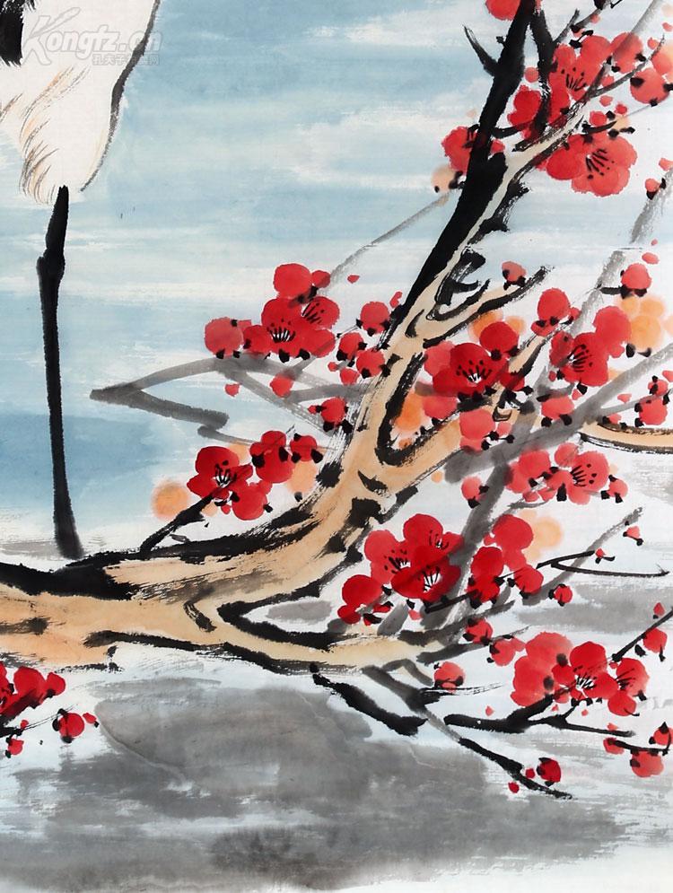 名人王小丫画国画梅龄鹤寿图