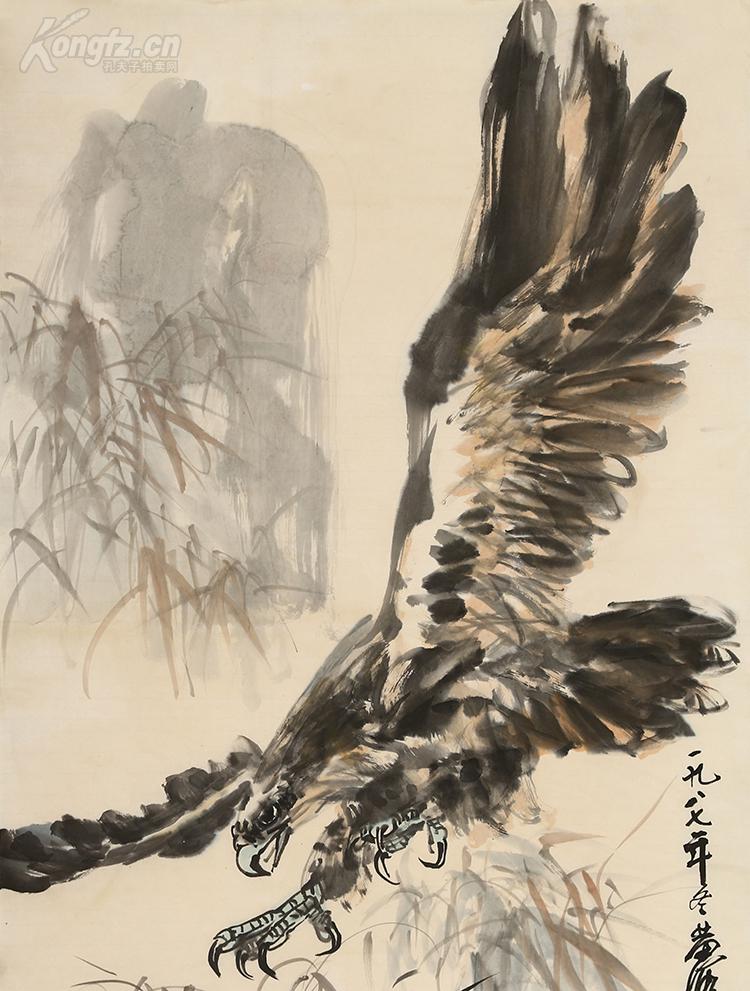 著名中国画画家,收藏家,杰出的社会活动家 黄胄>鹰击图.