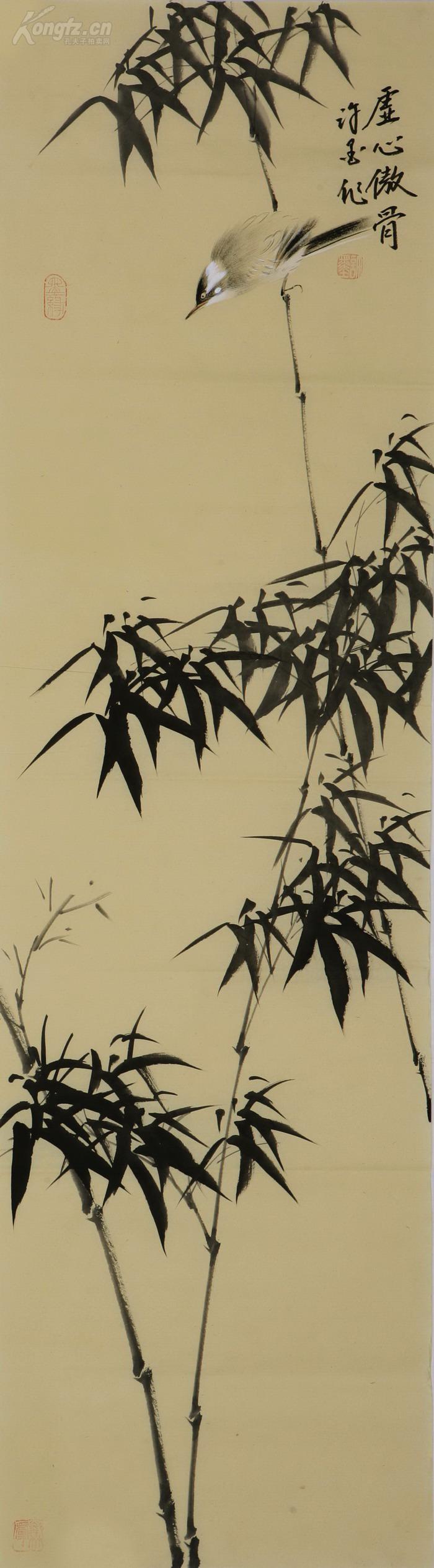 著名画家 许墨 竹报平安 风摇青玉枝 虚心傲骨 清风雅韵 竹子小鸟四条