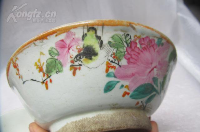 落款孙瑞梅画牡丹花鸟瓷碗4个18012713o