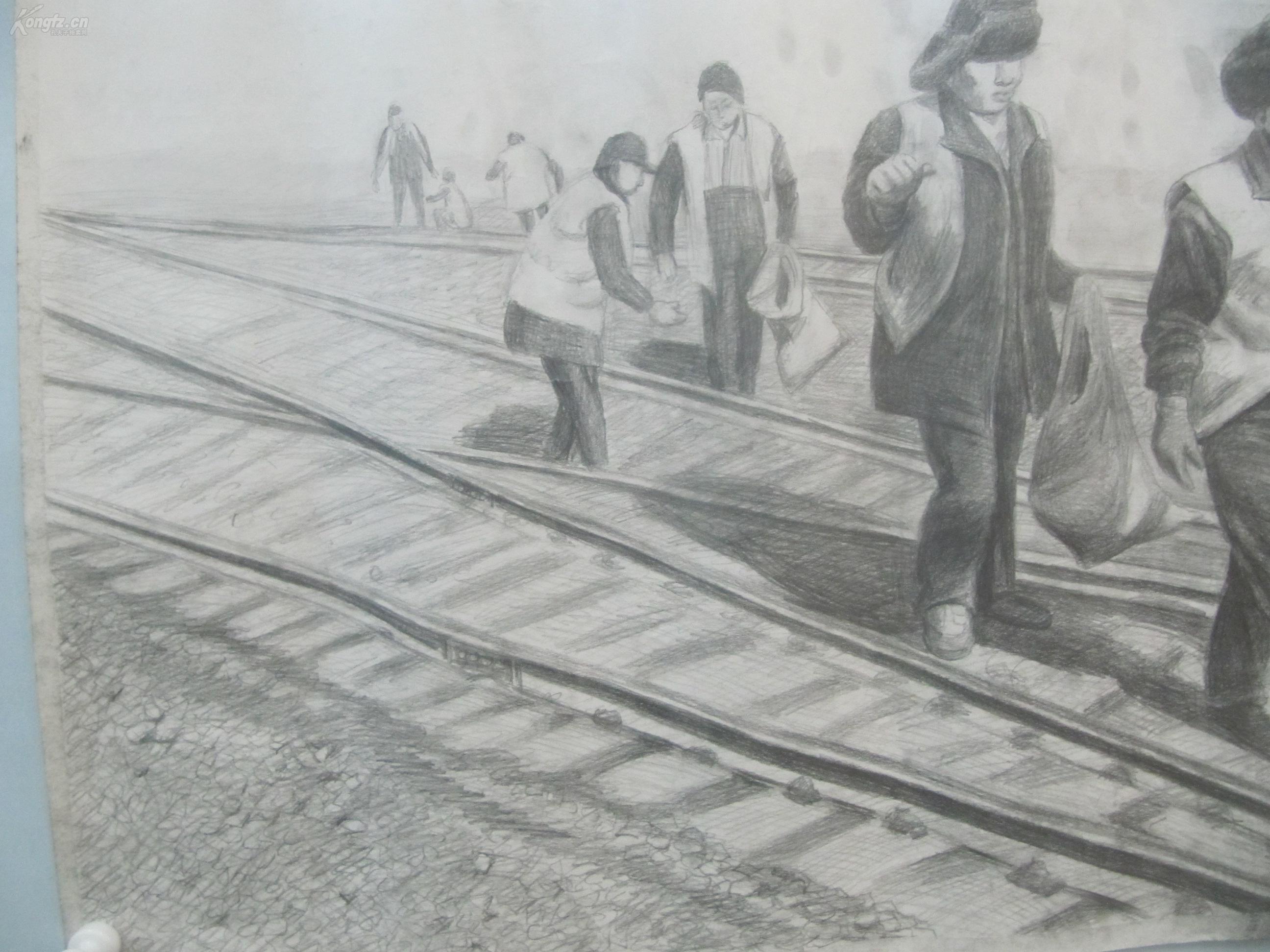 参赛作品画家张桢作铁路拾荒者素描画一幅尺寸8761厘米