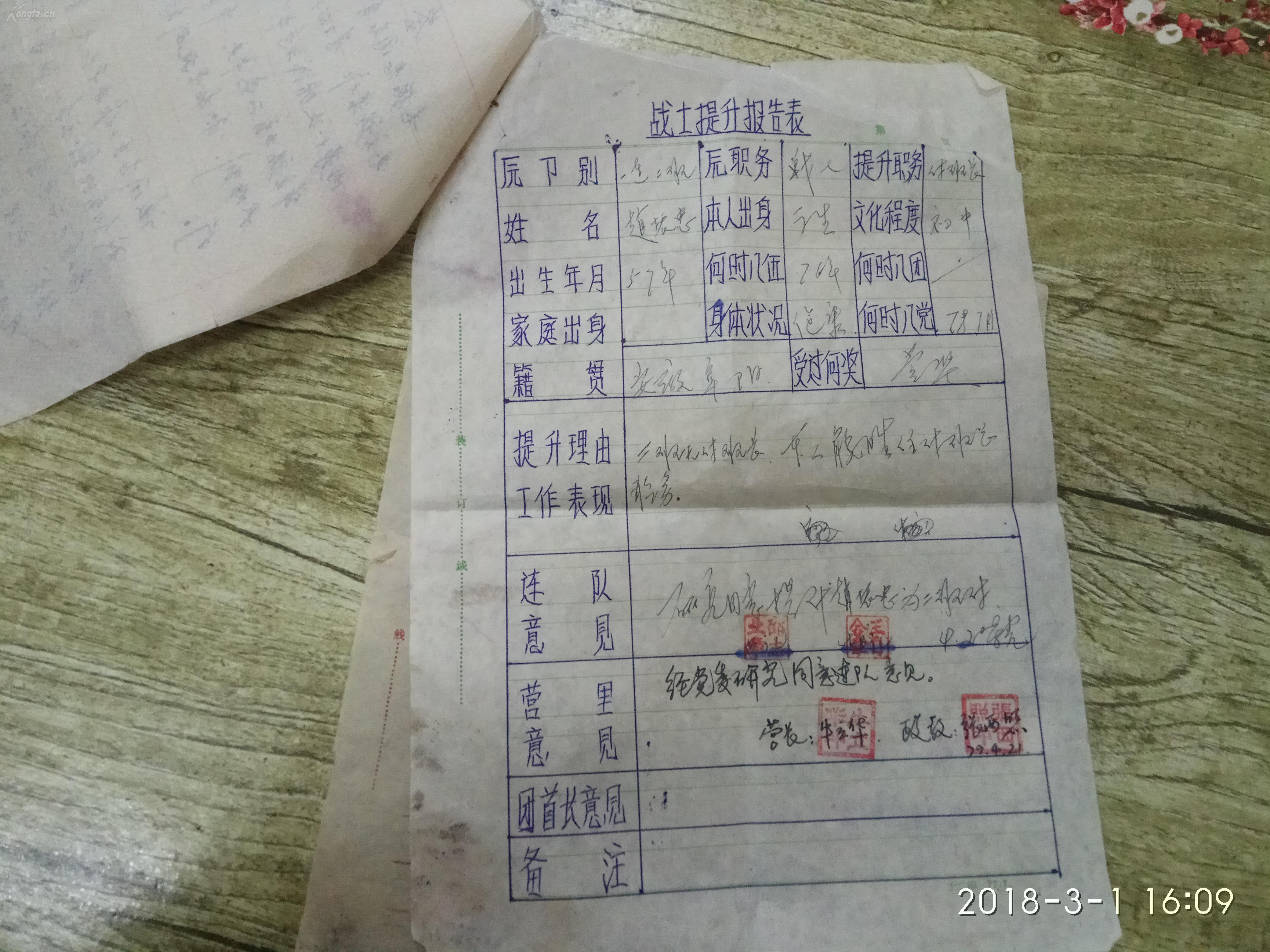 七十年代部队嘉奖鉴定及奖励卡片 营长政委等