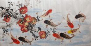 州画院院长,岭南画派纪念馆馆长《陈永锵》 九鱼图.