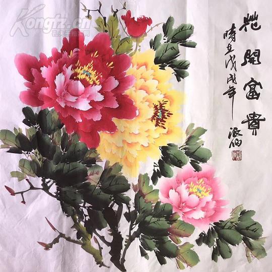 s精品国画四尺牡丹斗方 花开富贵 68x68