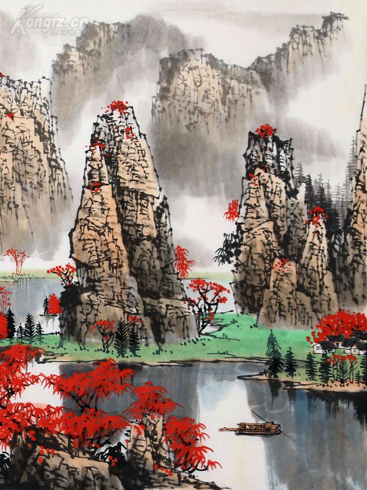 著名画家 白雪石 秋山红树 图.
