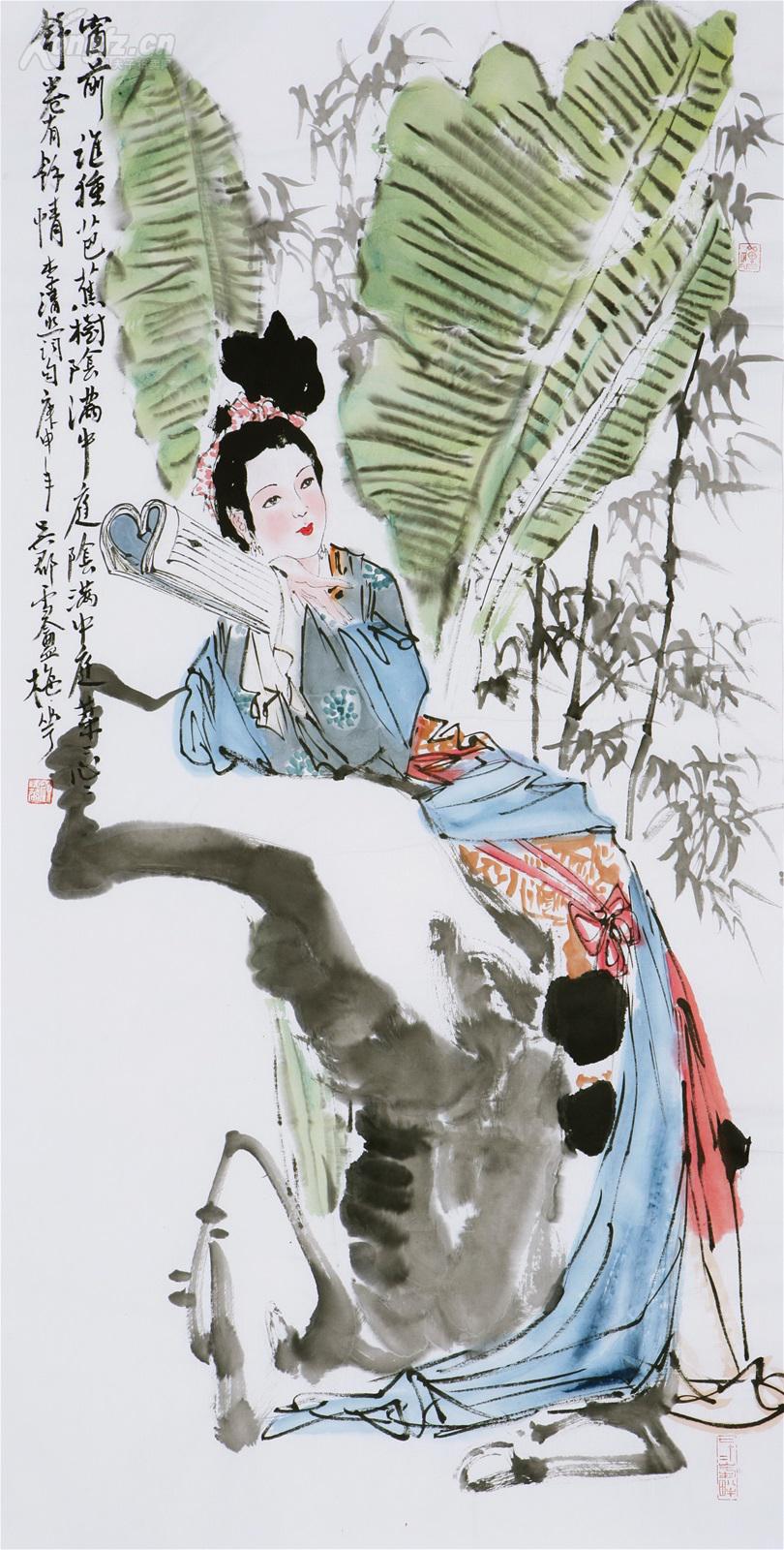 颜梅华 蕉阴 仕女.