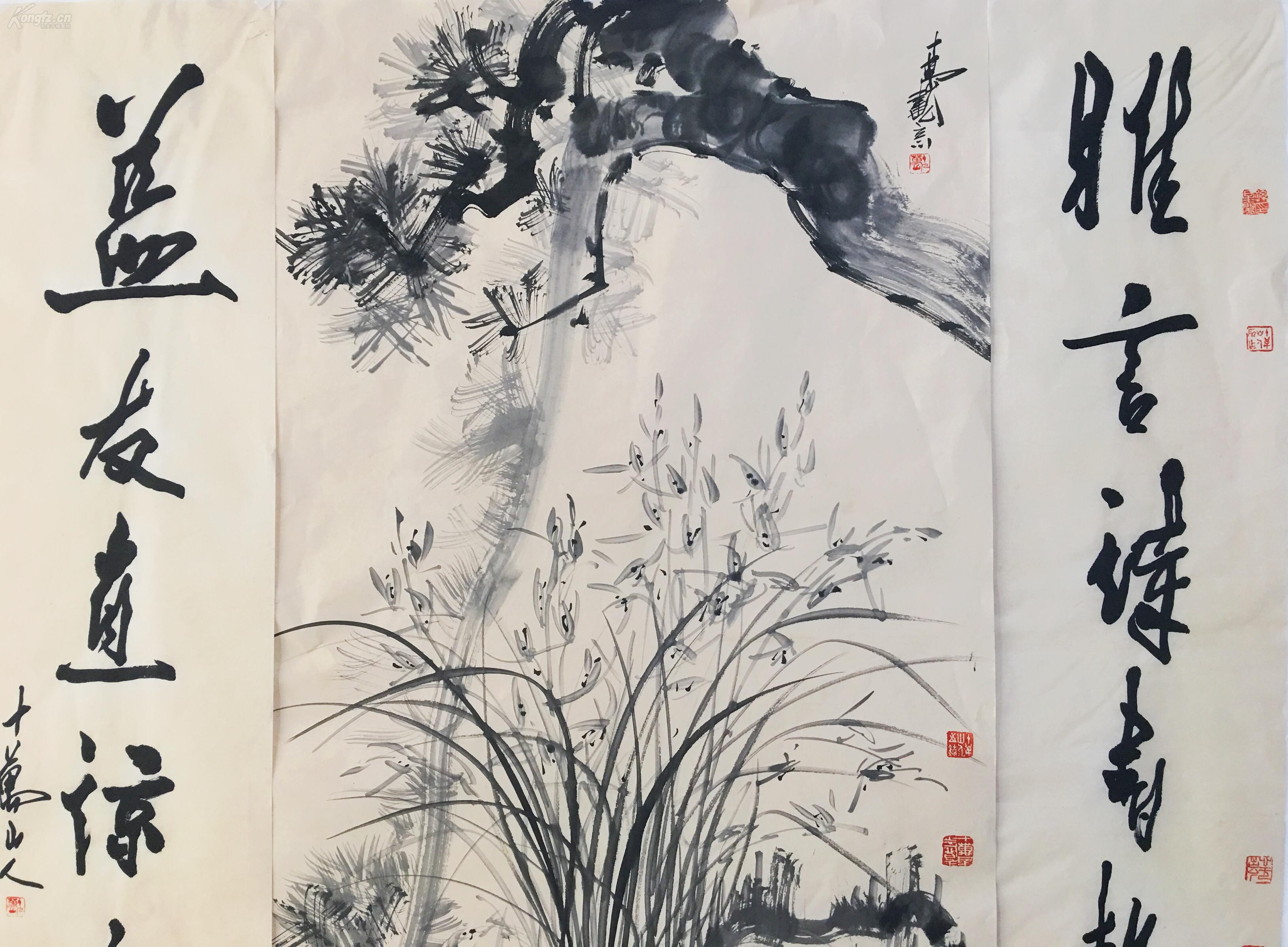 画坛中享年最高的寿星,诗,书,画三绝老人【孙星阁】 手绘中堂一副