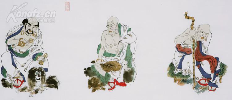 宁夏书画院院长,中国美术家协会会员《周一新 十八罗汉 手卷 人物