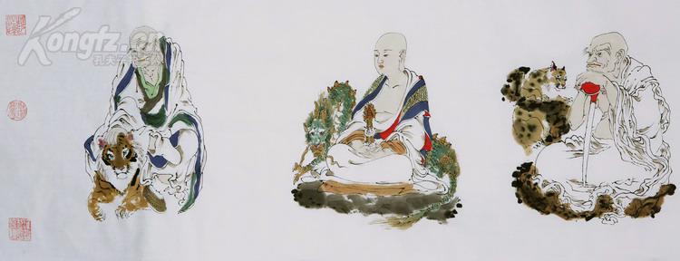 宁夏书画院院长,中国美术家协会会员《周一新 十八罗汉 手卷 人物