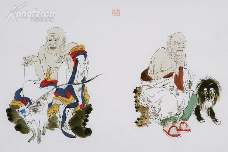 宁夏书画院院长,中国美术家协会会员《周一新 十八罗汉 手卷 人物