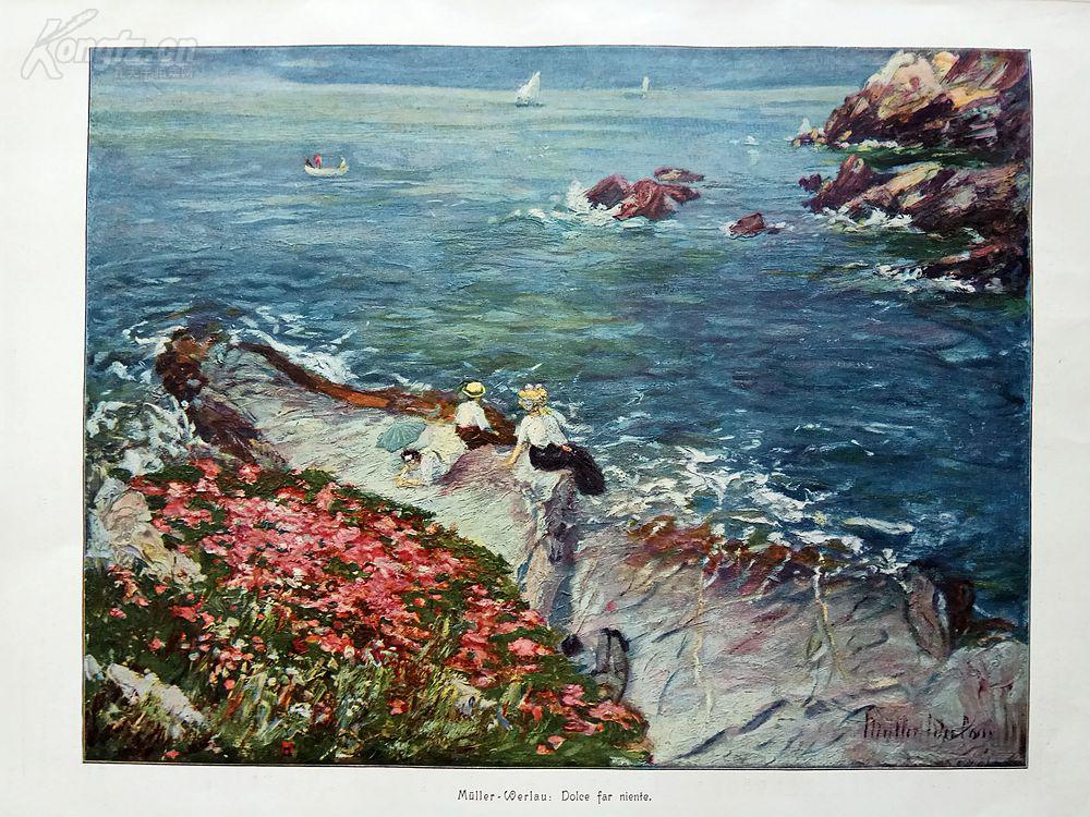 1890年彩色平版印刷画《悠闲》(dolce far niente)---40.5*29厘米(24)