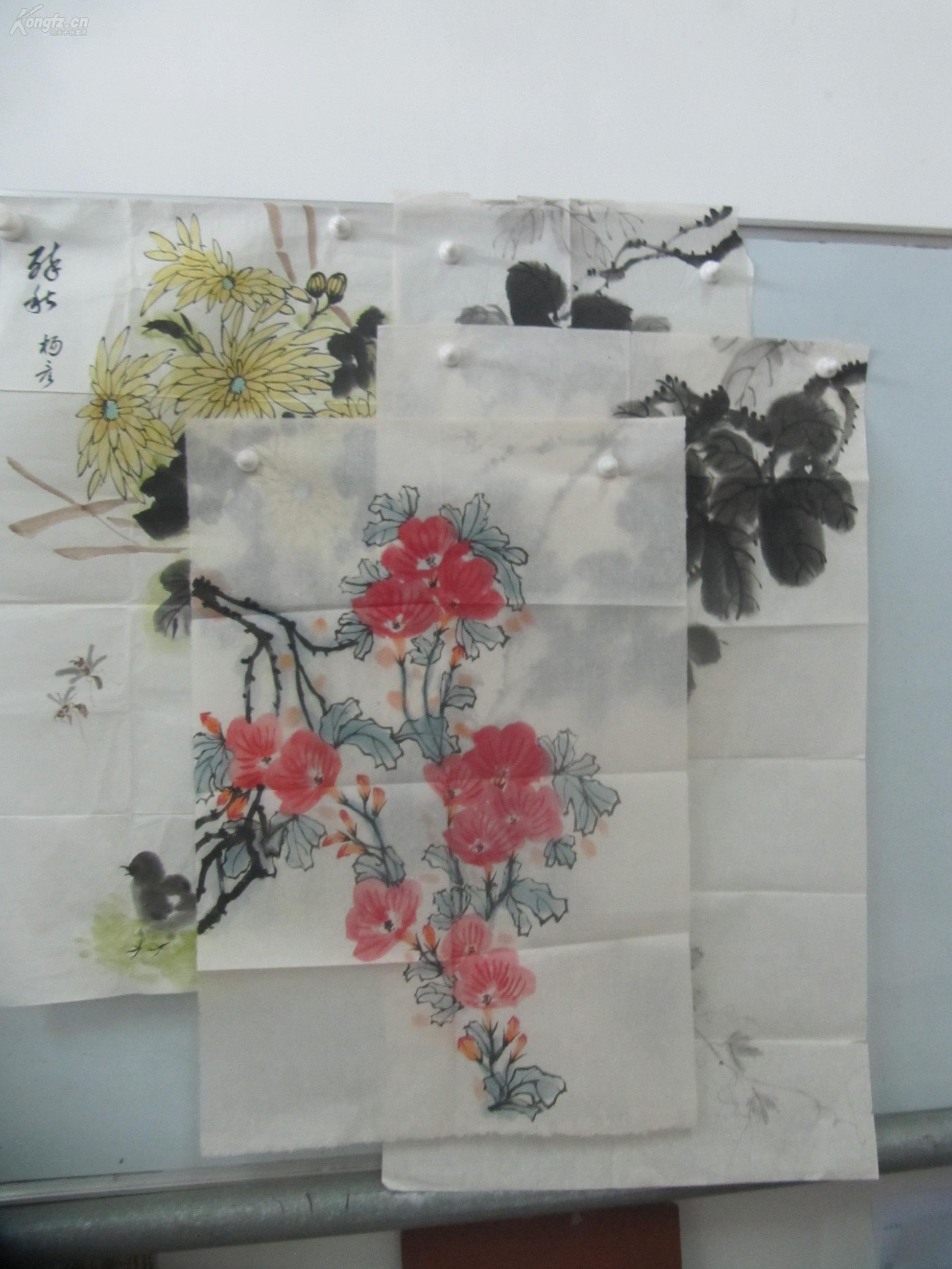 著名国画家,教授 杨彦 作 花卉国画作品4幅 有款一幅 尺寸65/44,79/45