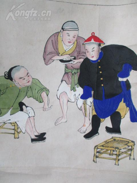 清代 工笔精绘 市井风俗画 两条六幅 掏耳朵算命等内容 尺寸67*21厘米