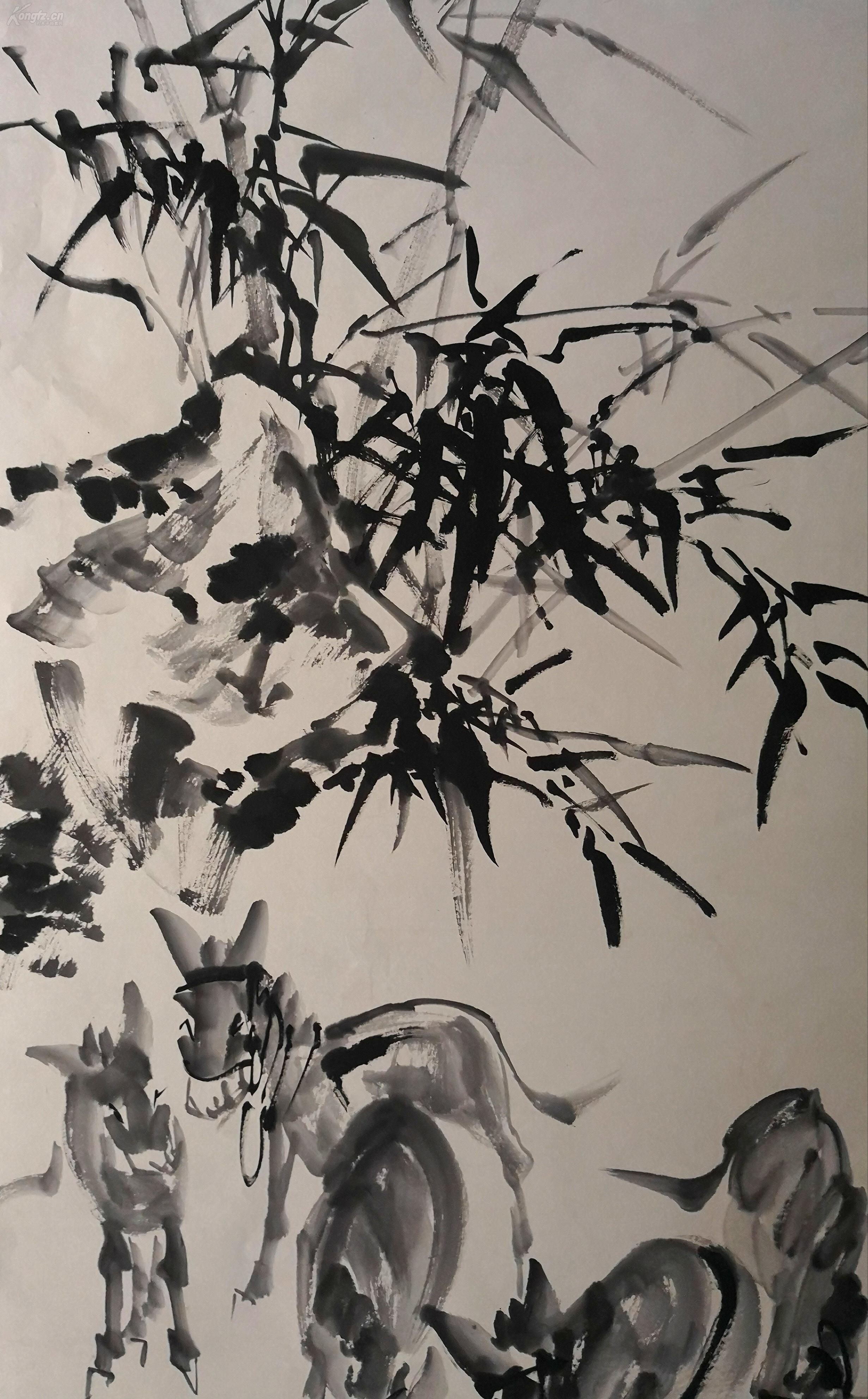 著名中国画艺术家.董寿平 黄胄 启功合画 大写意水墨画