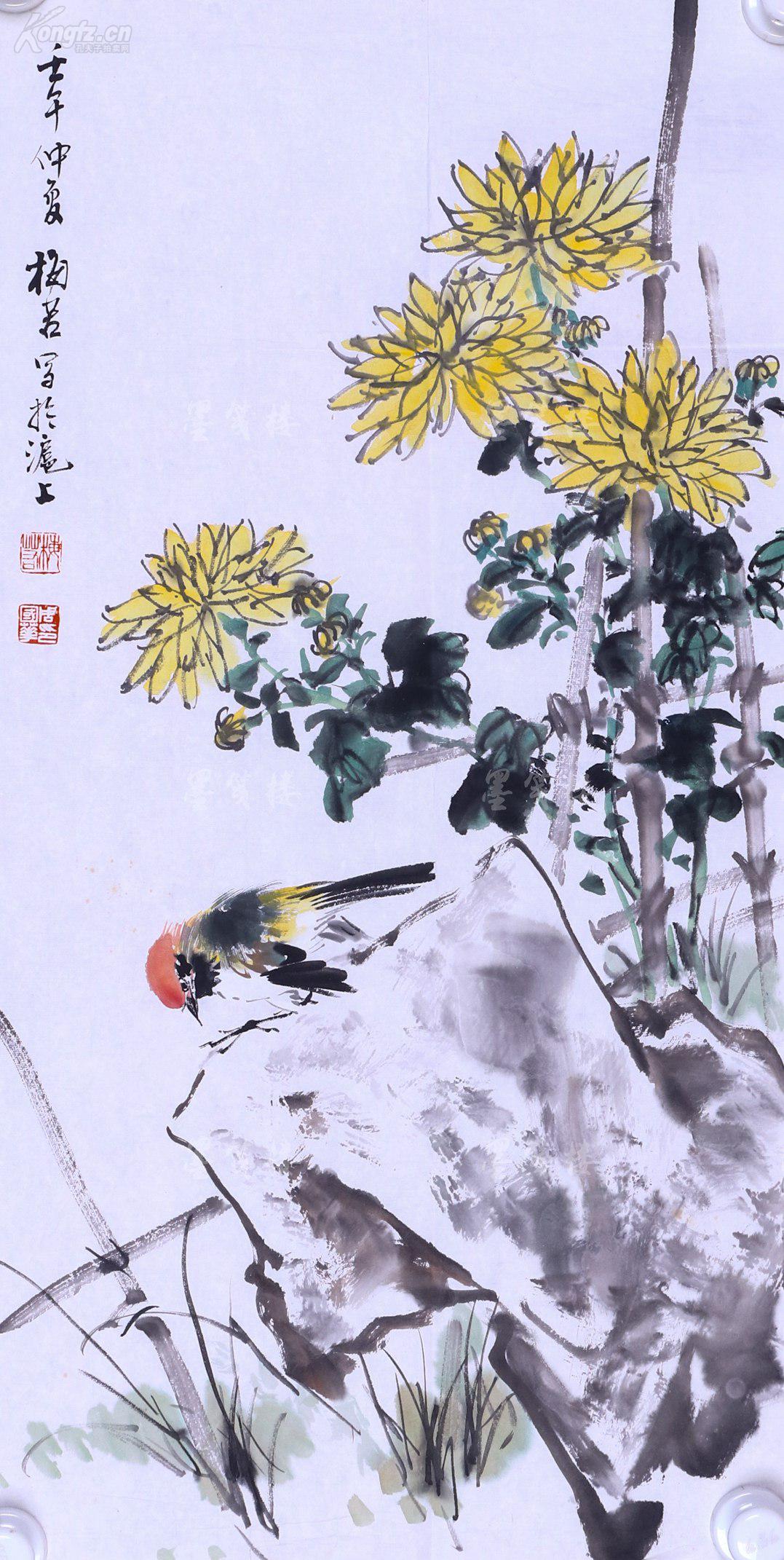 著名海派画家,原东吴印社理事 周梅若 壬午年(2002)水墨花鸟画作品"