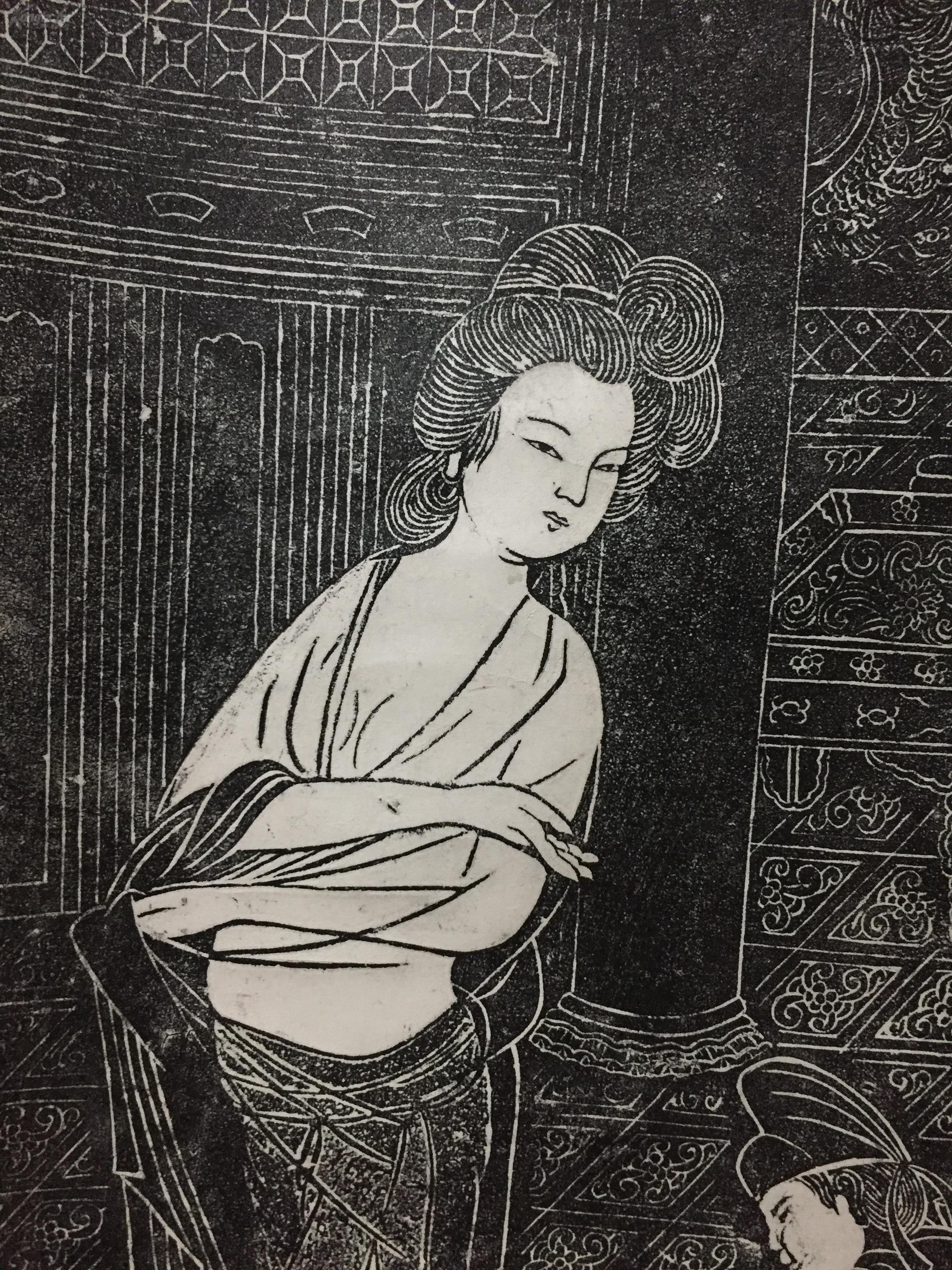 孔网唯一精美稀有民国以前旧拓片经拓本唐代周昉失传画作贵妃出浴图