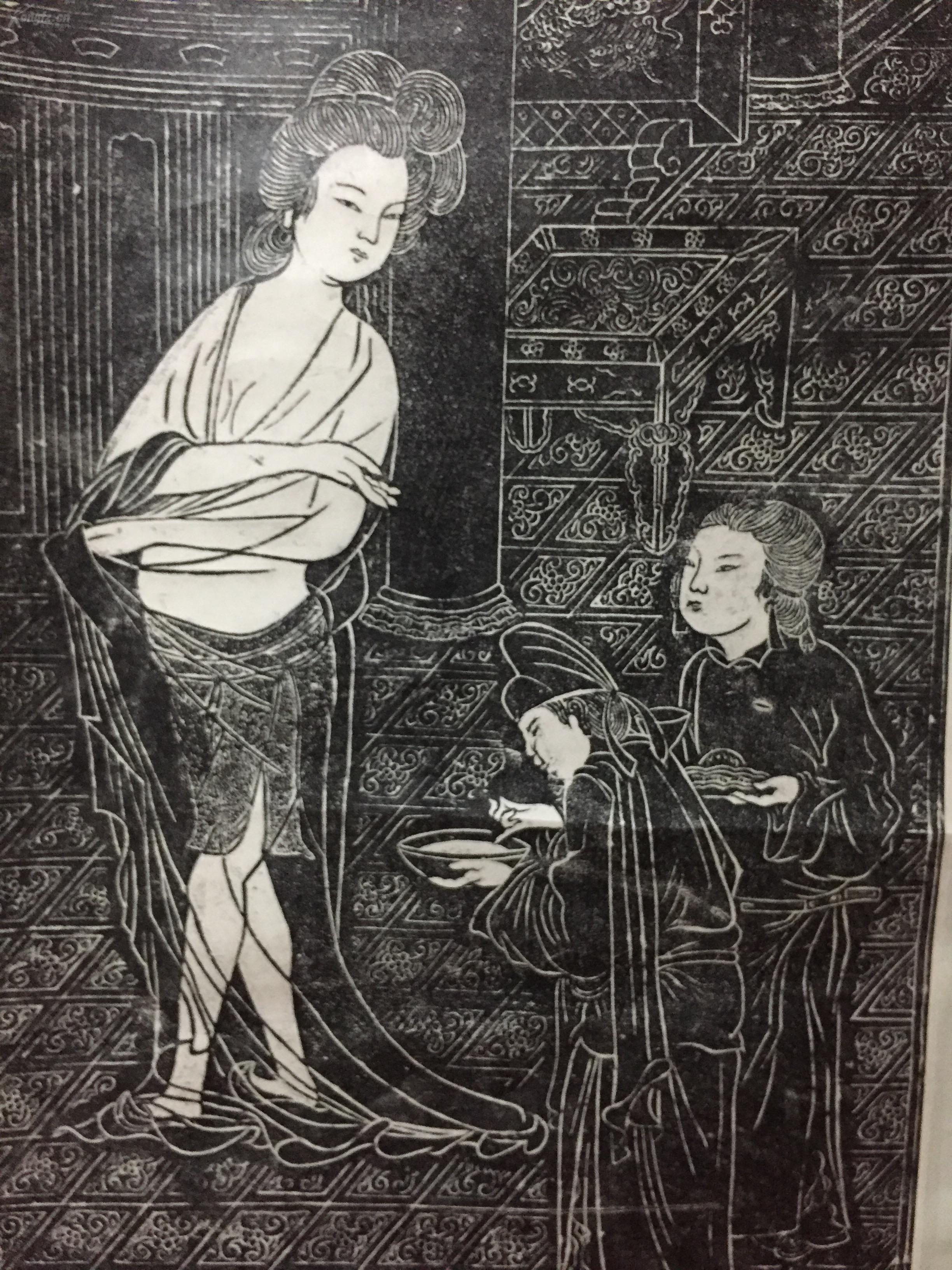 孔网唯一精美稀有民国以前旧拓片经拓本唐代周昉失传画作贵妃出浴图