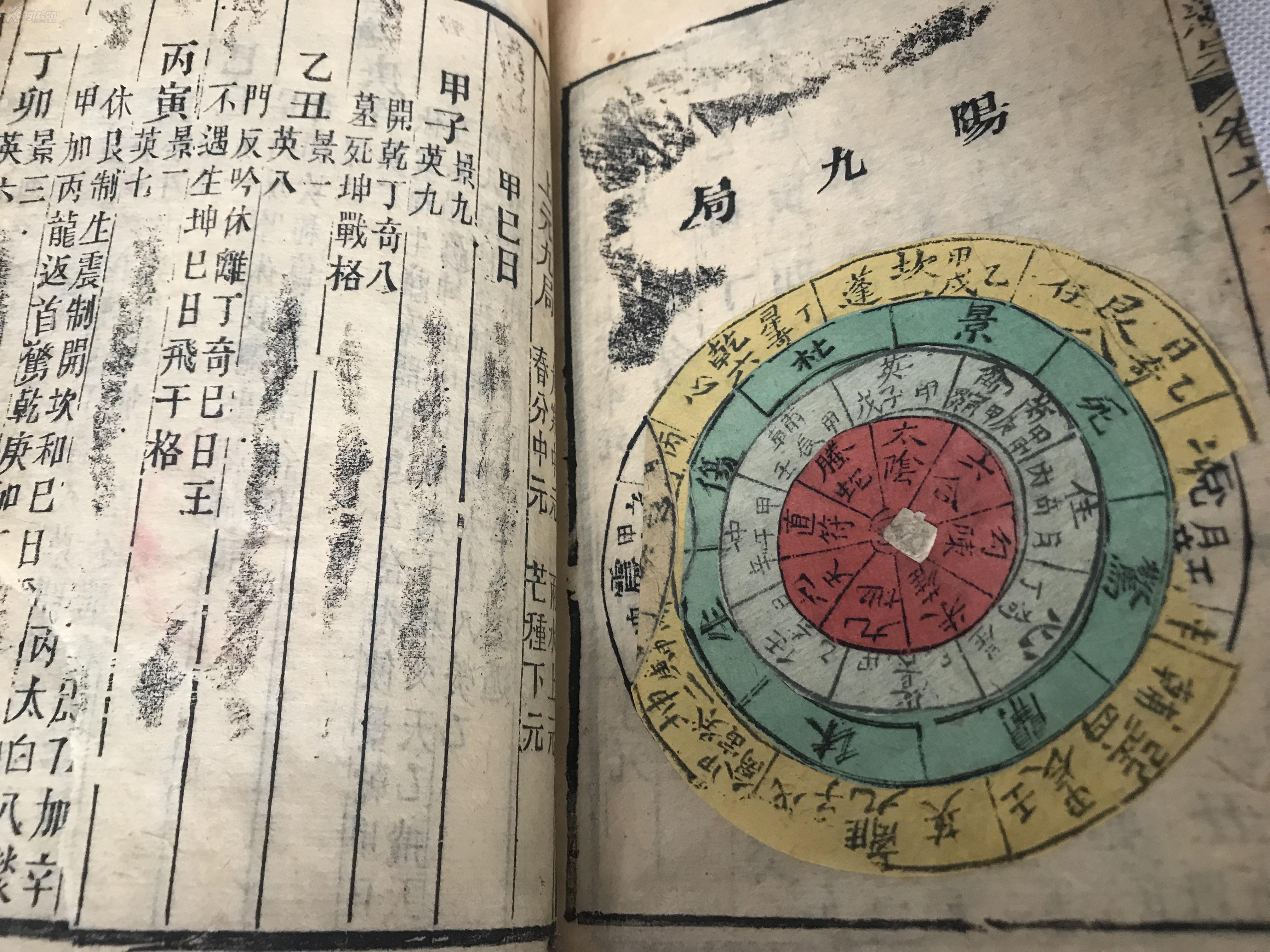 稀见木刻术数类版本,带"五彩活盘"《奇门遁甲统宗》存三册.