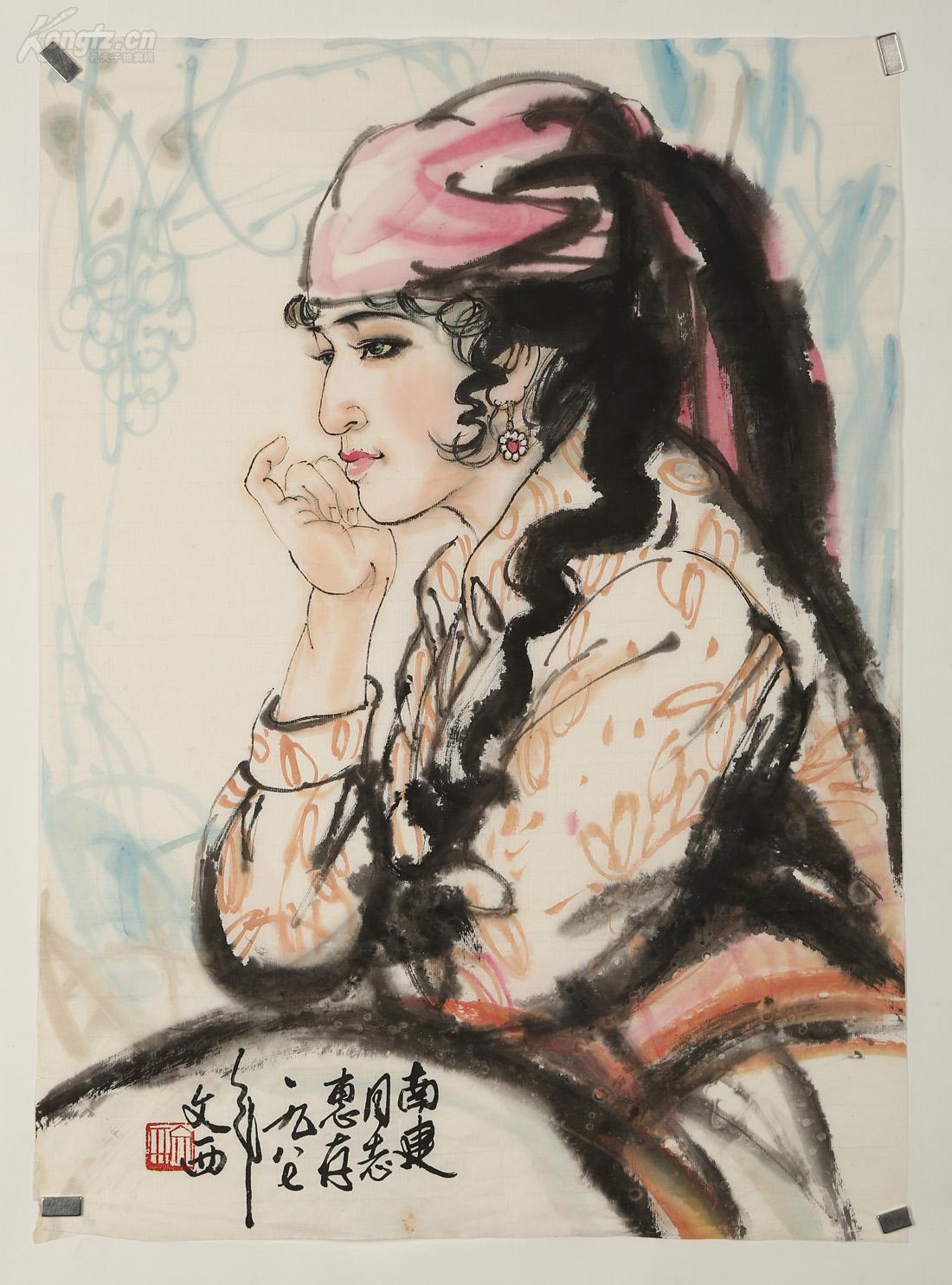 【精品推荐】刘文西,《人物》,将中国画的工笔重彩与水墨写意相结合