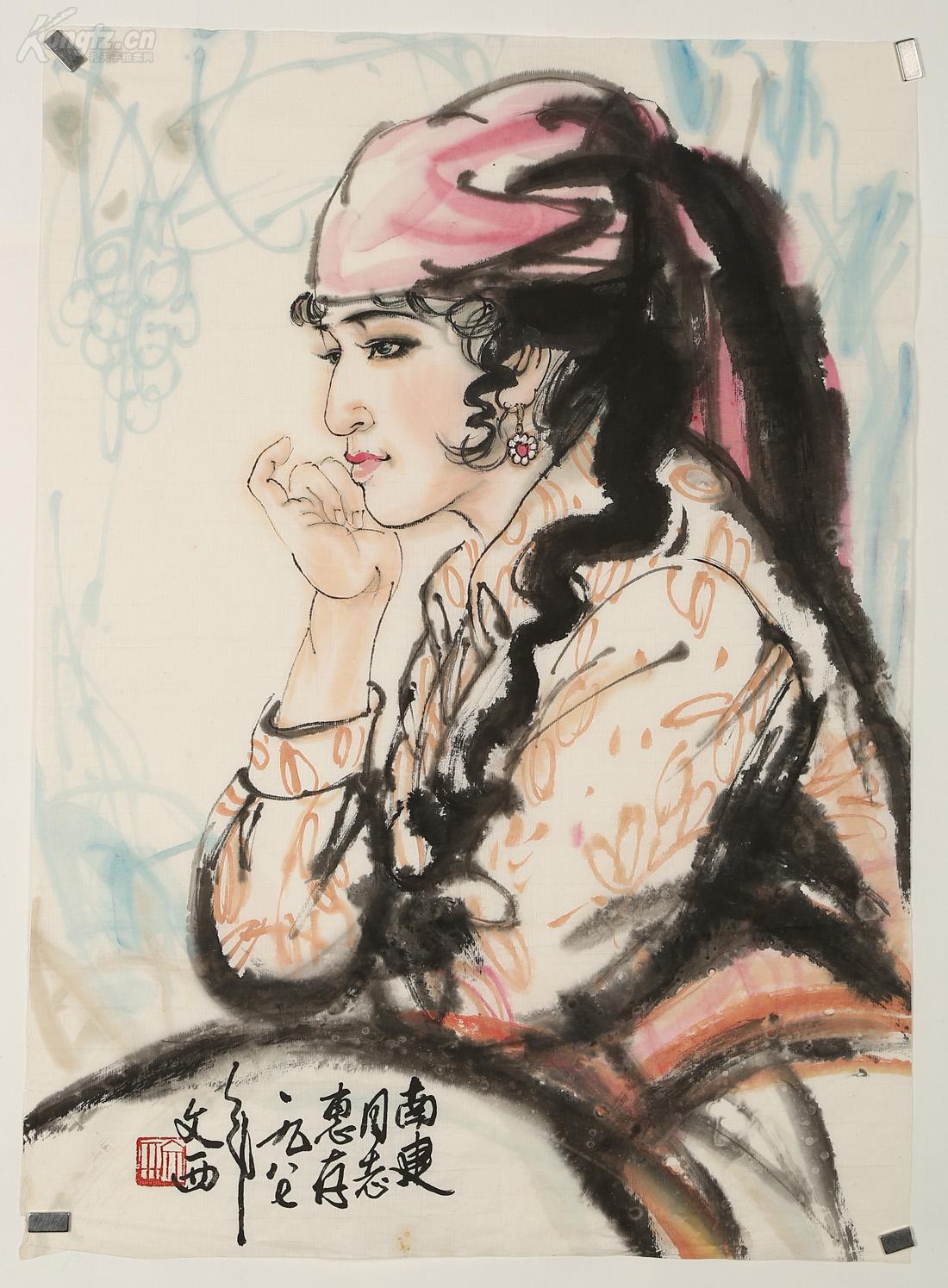 【精品推荐】刘文西,《人物》,将中国画的工笔重彩与水墨写意相结合