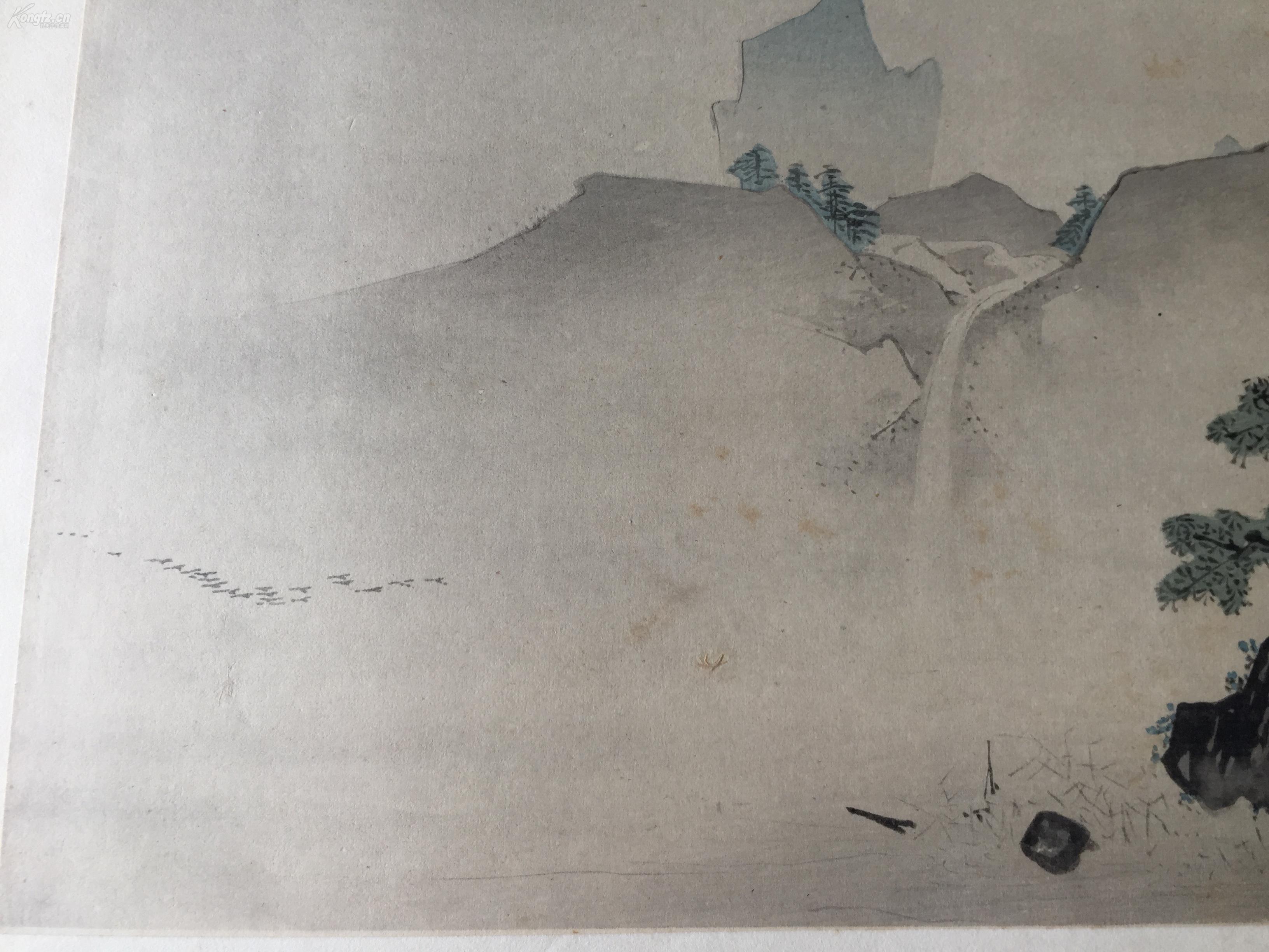 浮世绘※高级套色木刻版画※狩野常信※山水图※稀少※近百年※日本