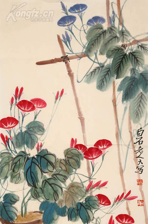 齐白石牵牛花雏鸡图