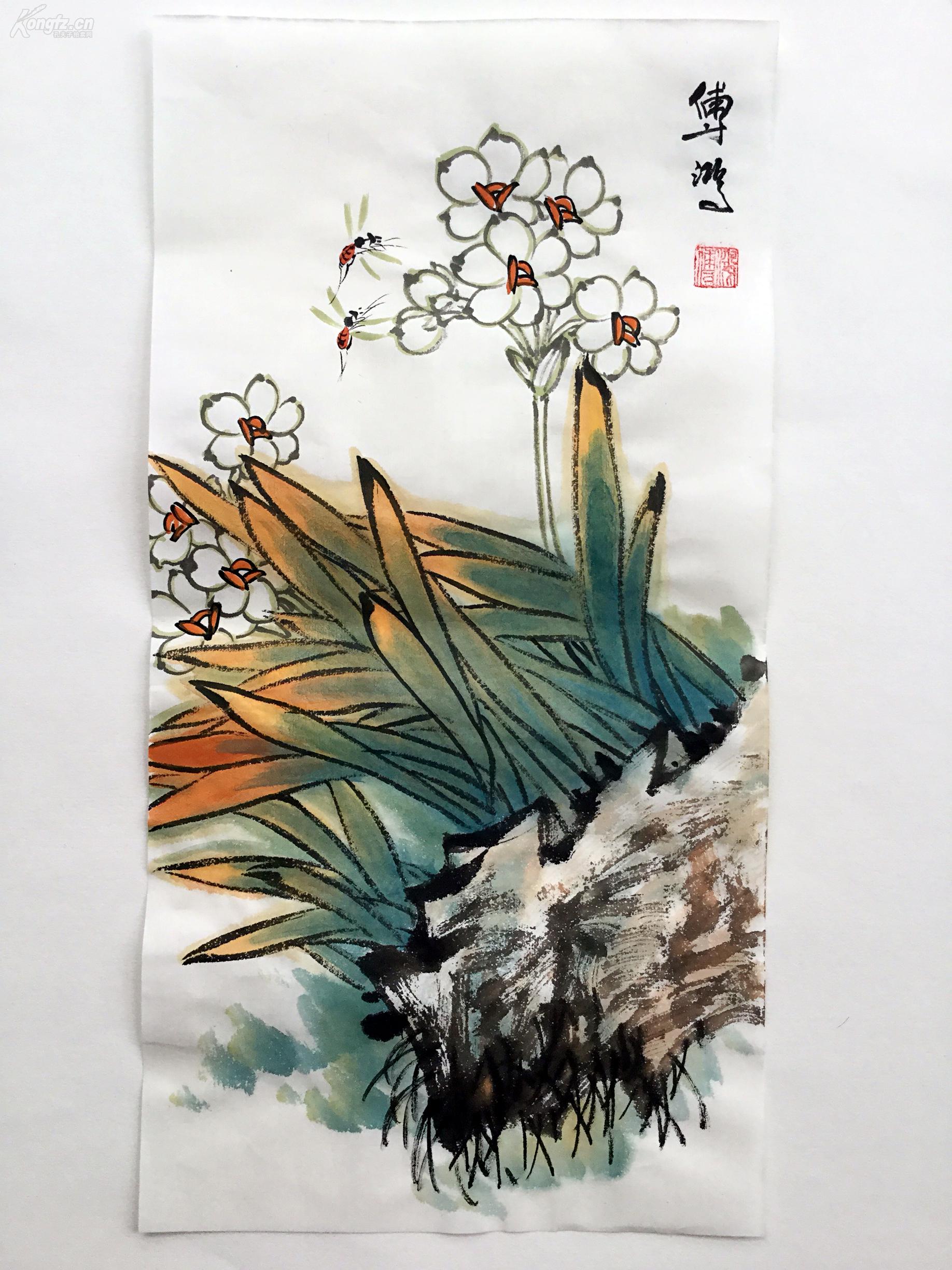 【大写意花鸟水墨画】--水仙花开 傅鸿书画真迹