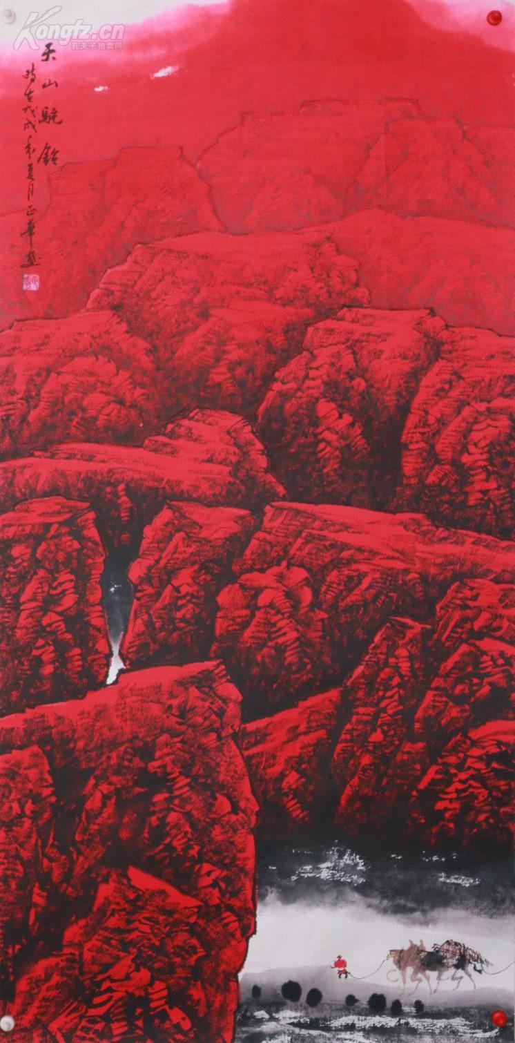 栗老师纯手绘四尺山水,天山红