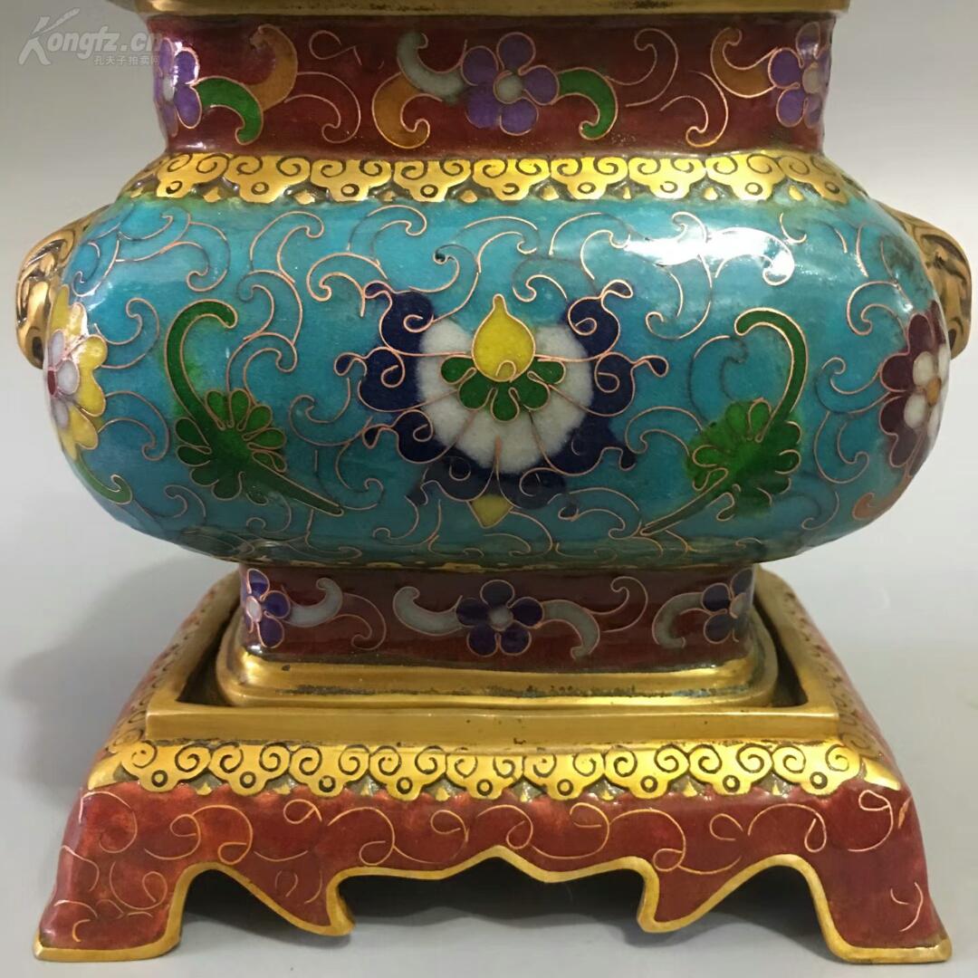 珐琅彩掐丝景泰蓝铜香薰 兽头耳瑞兽香炉 大明宣德年制款识 品如图