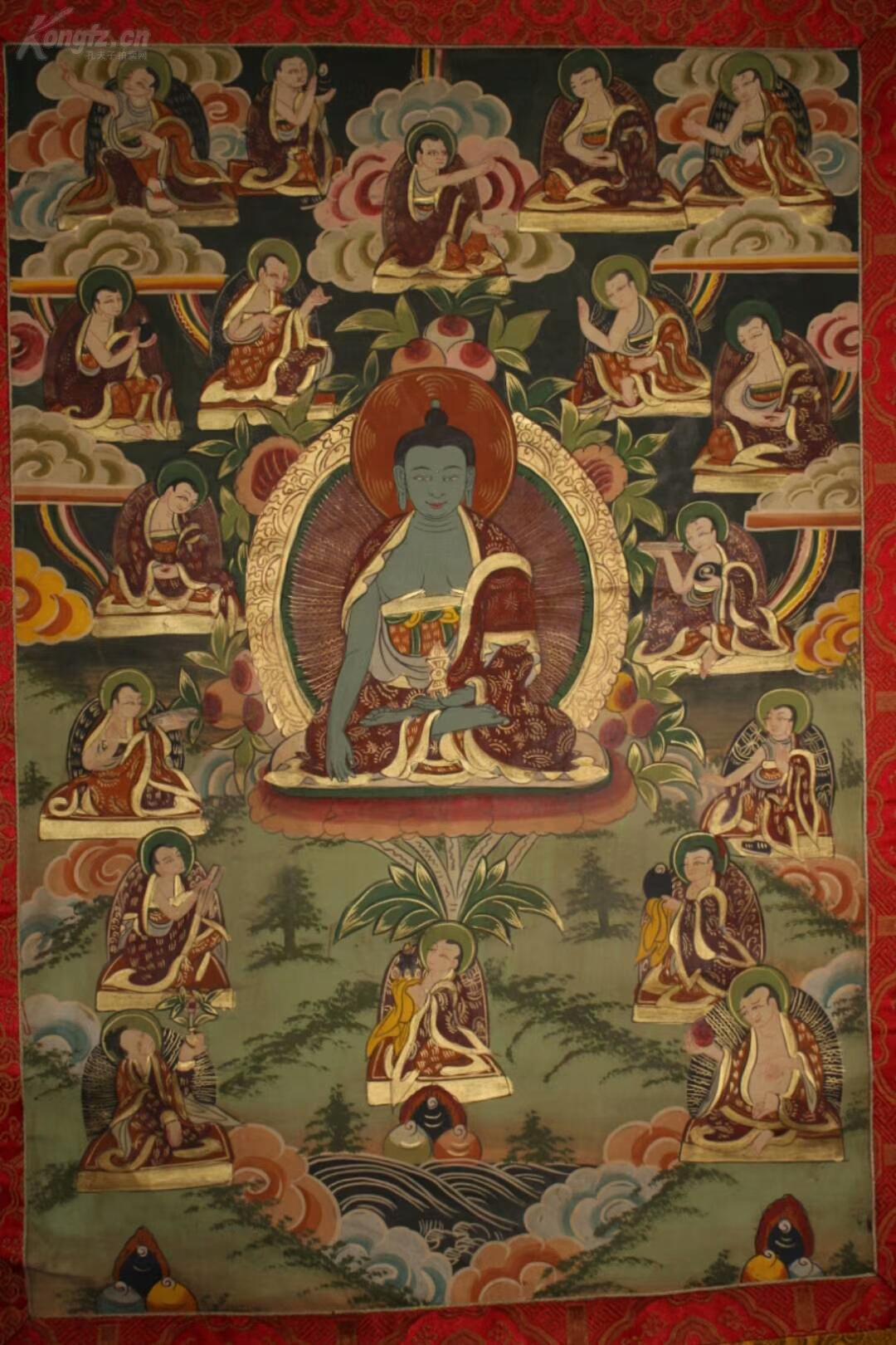 释迦牟尼佛藏传佛教西藏家里画画藏传寺院馆佛像老唐卡描金手绘佛像画