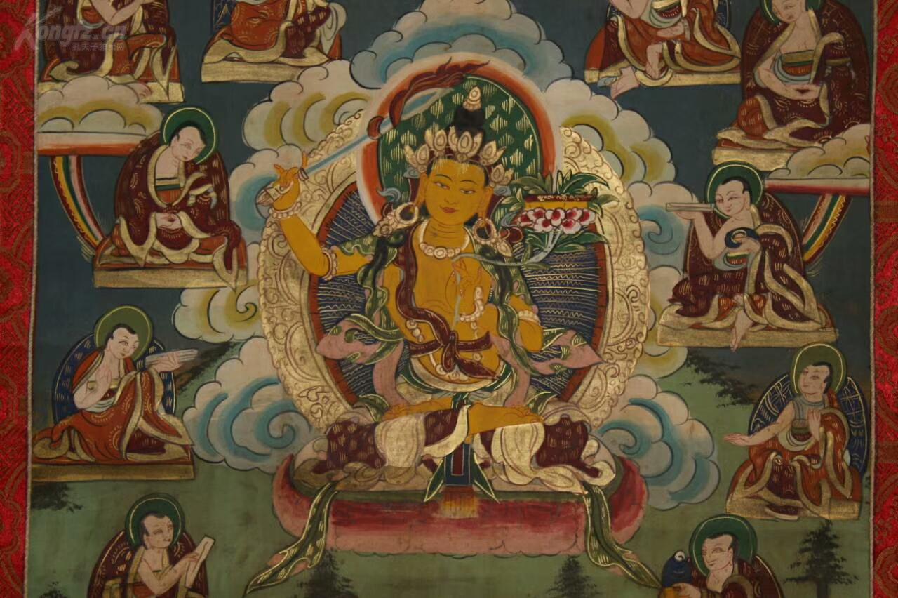藏传佛教文殊菩萨唐卡西藏寺院高僧大德纯手工手绘绘画文殊菩萨唐卡画