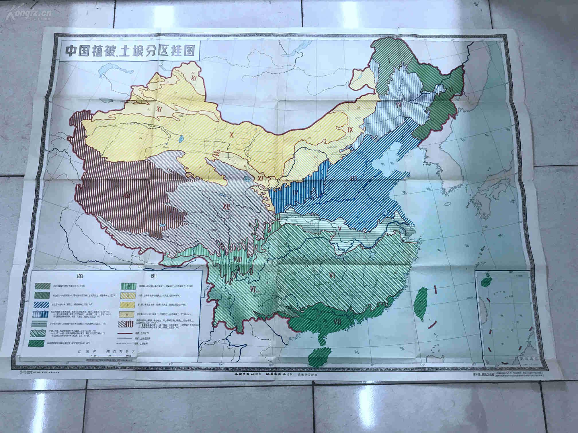 《中国植被土壤分区挂图》地图出版社 一版一印 尺幅巨大 :150* 107cm
