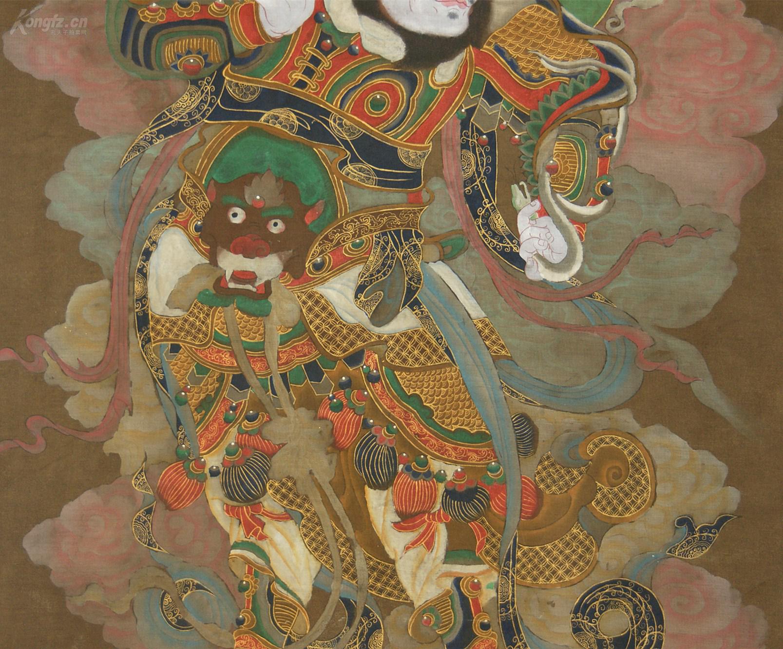 佛教四位护法天神(四大天王)之-广目天王 纯手工天然矿物颜料精心绘制