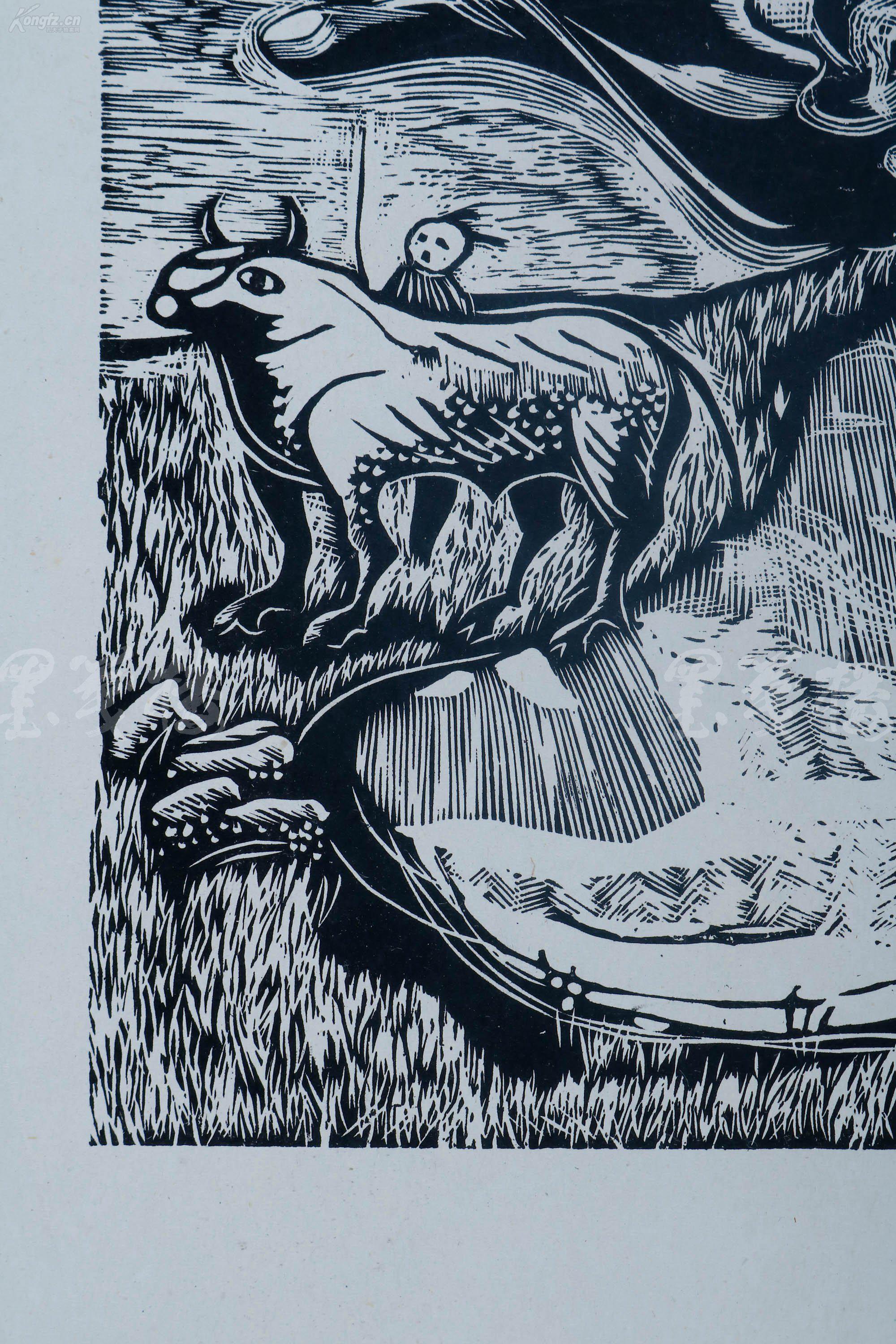 著名版画家,自由艺术家,杂志出版人 贺思恩 1990年版画作品《山歌》之