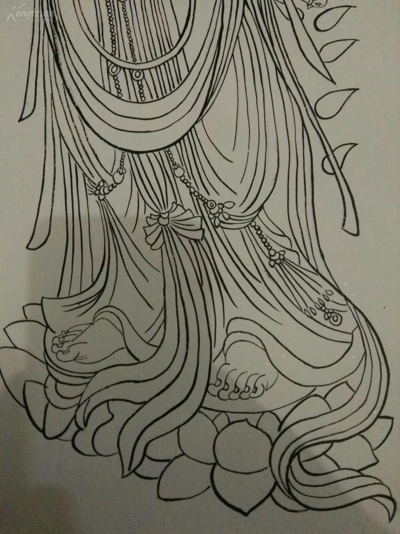 手绘素描观音像