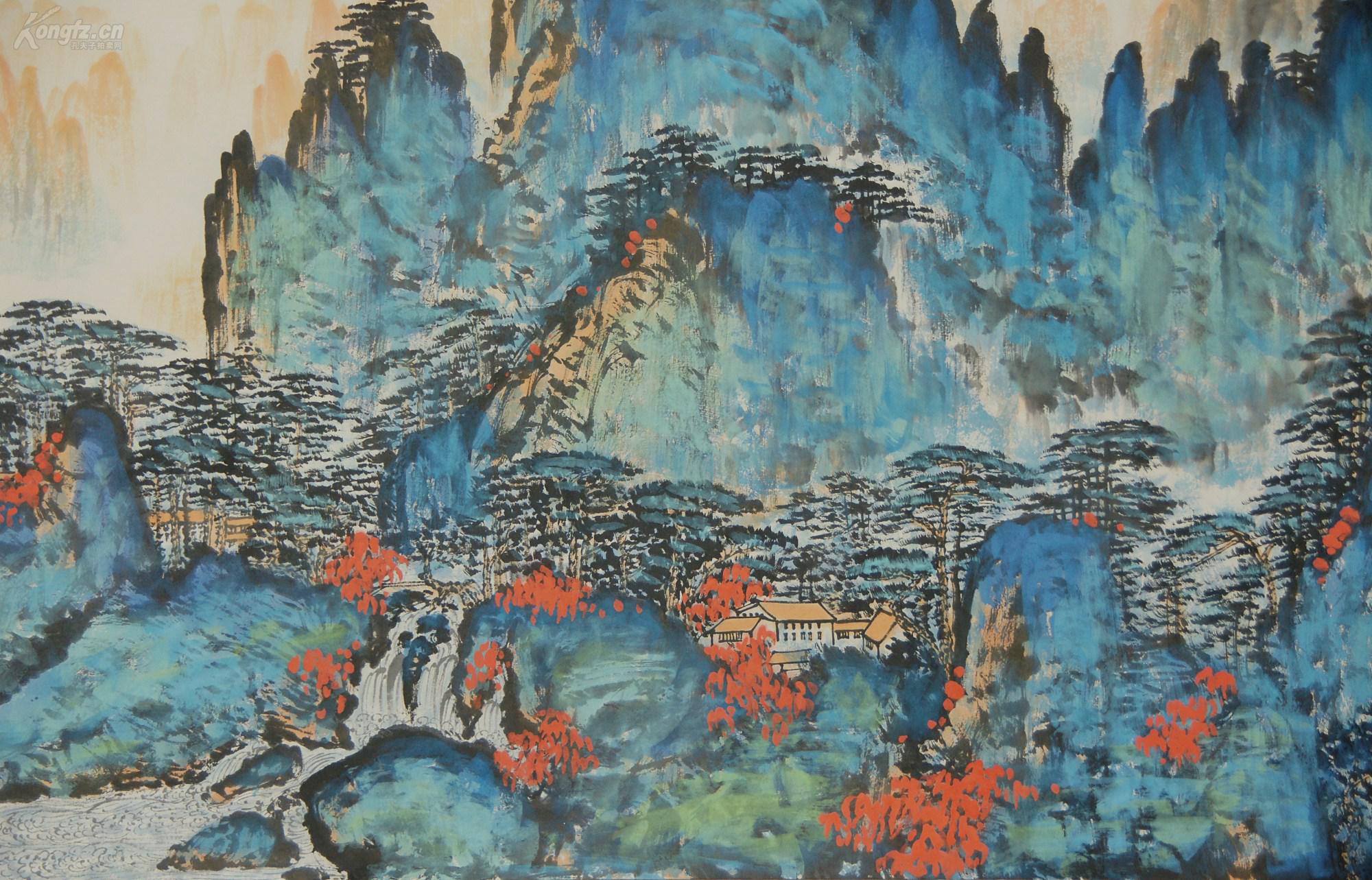 【刘海粟】江苏常州人 现代杰出画家 美术教育家 六尺巨幅 泼彩山水