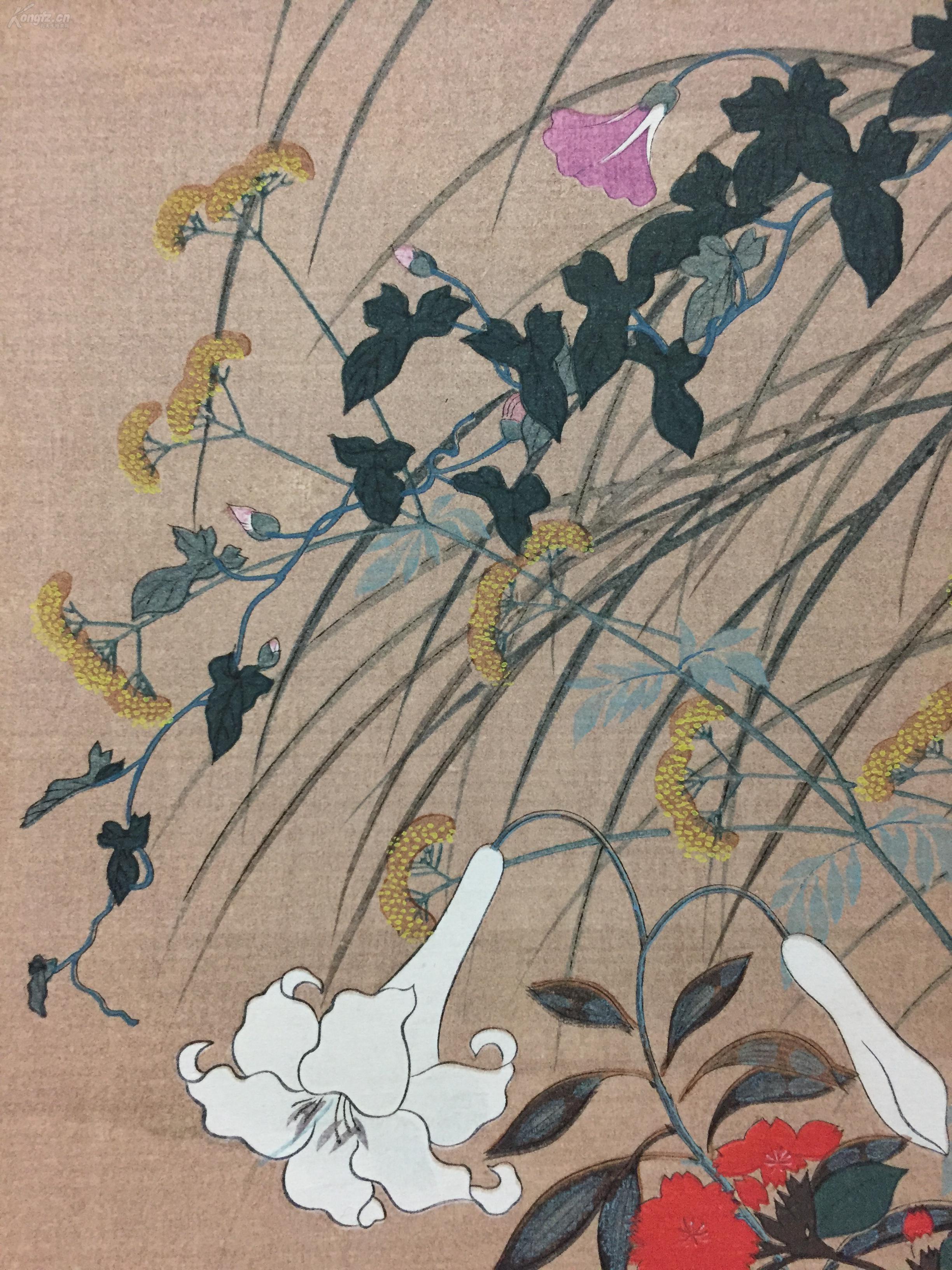 浮世绘※石桓抱真※秋草图※稀少※近百年※高级套色木刻版画