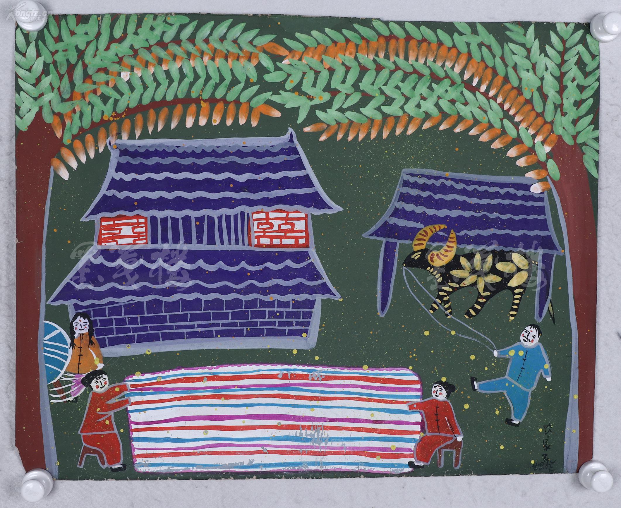 画家"世奖"作 农民画作品《农家乐》一幅(尺寸:55*69.
