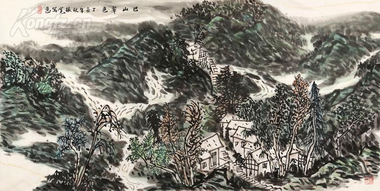 陕西著名画家 崔振宽 画白鹿原一角.