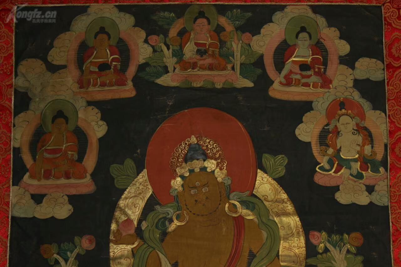 藏传佛教黄财神唐卡西藏寺院高僧大德纯手工绘画黄财神唐卡画芯为藏布