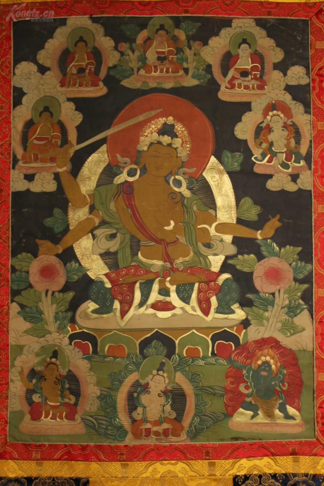藏传佛教四臂文殊菩萨唐卡 西藏寺院高僧大德纯手工绘画四臂文殊菩萨