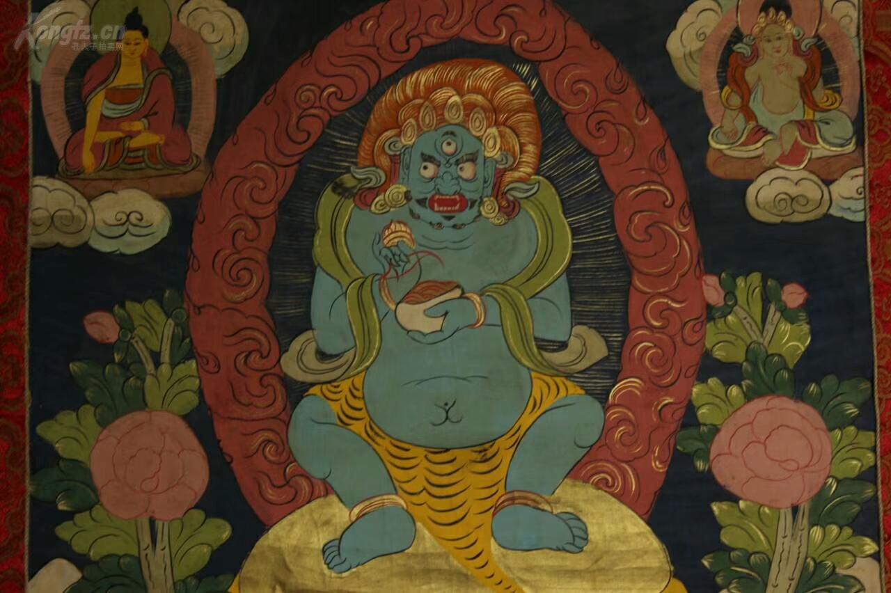 藏传佛教大黑天财神唐卡 西藏寺院高僧大德纯手工绘画黑财神唐卡 画芯