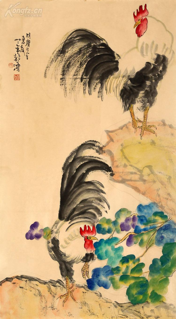徐悲鸿 大公鸡双吉图.